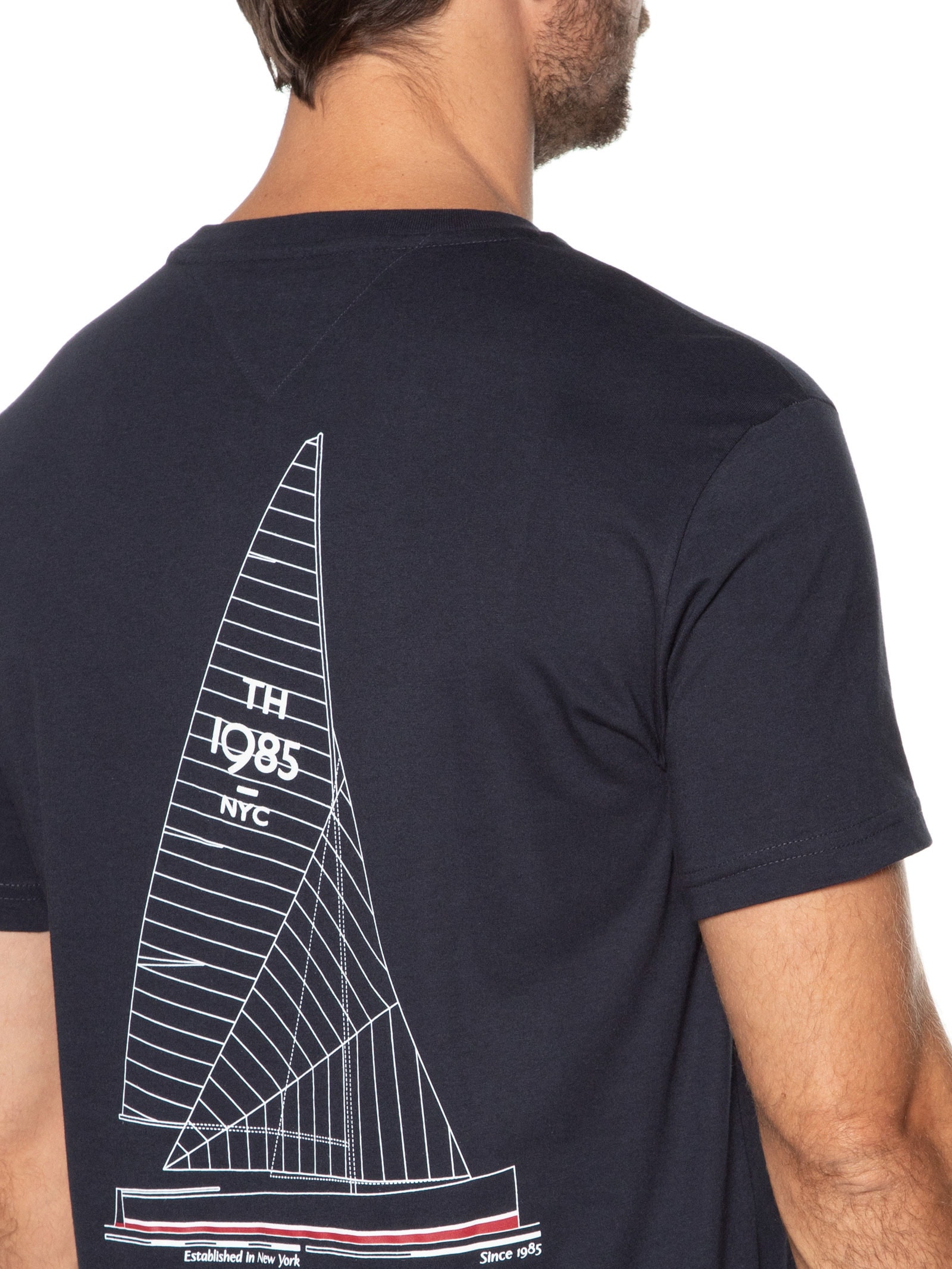 Camiseta Masculina Estampa Out Sailing Em Algodão Azul Tommy Hilfiger