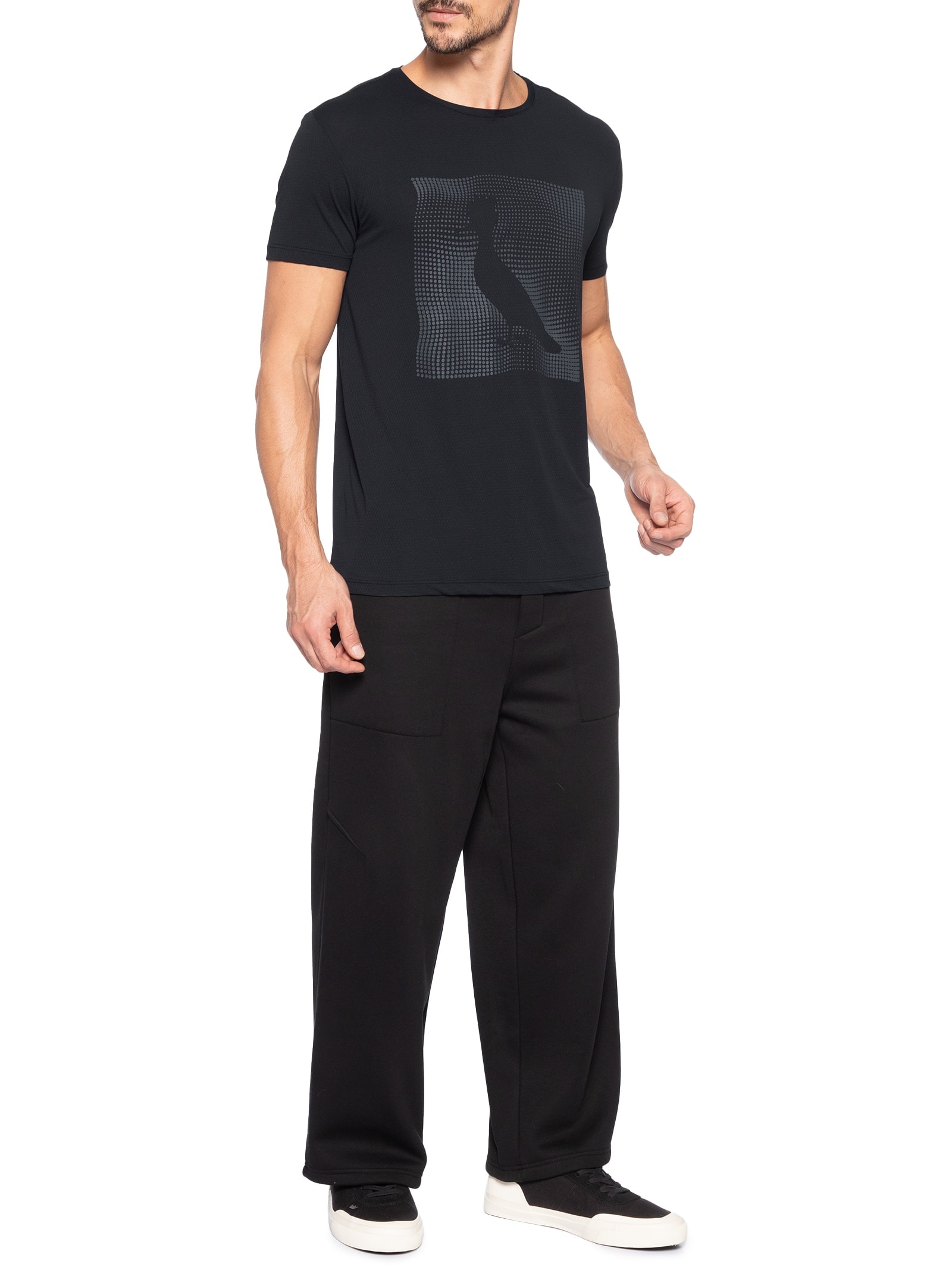 Camiseta Masculina Estampa Pica Pau Hi-Tech Pinos Preto Reserva