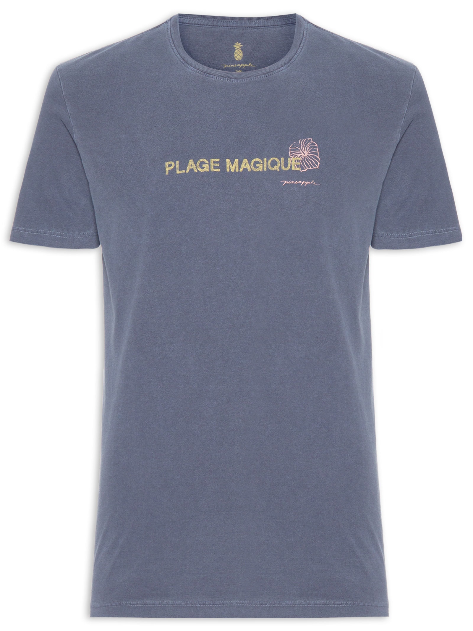 Camiseta Masculina Estampa Plage Magique Stone Azul Pineapple