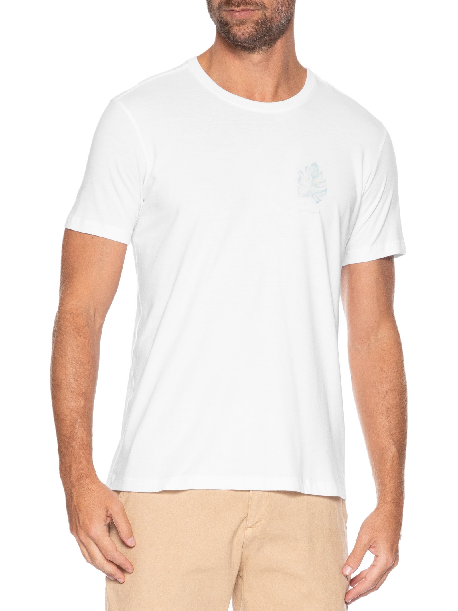 Camiseta Masculina Estampada Aquarela Costela Branco Pineapple