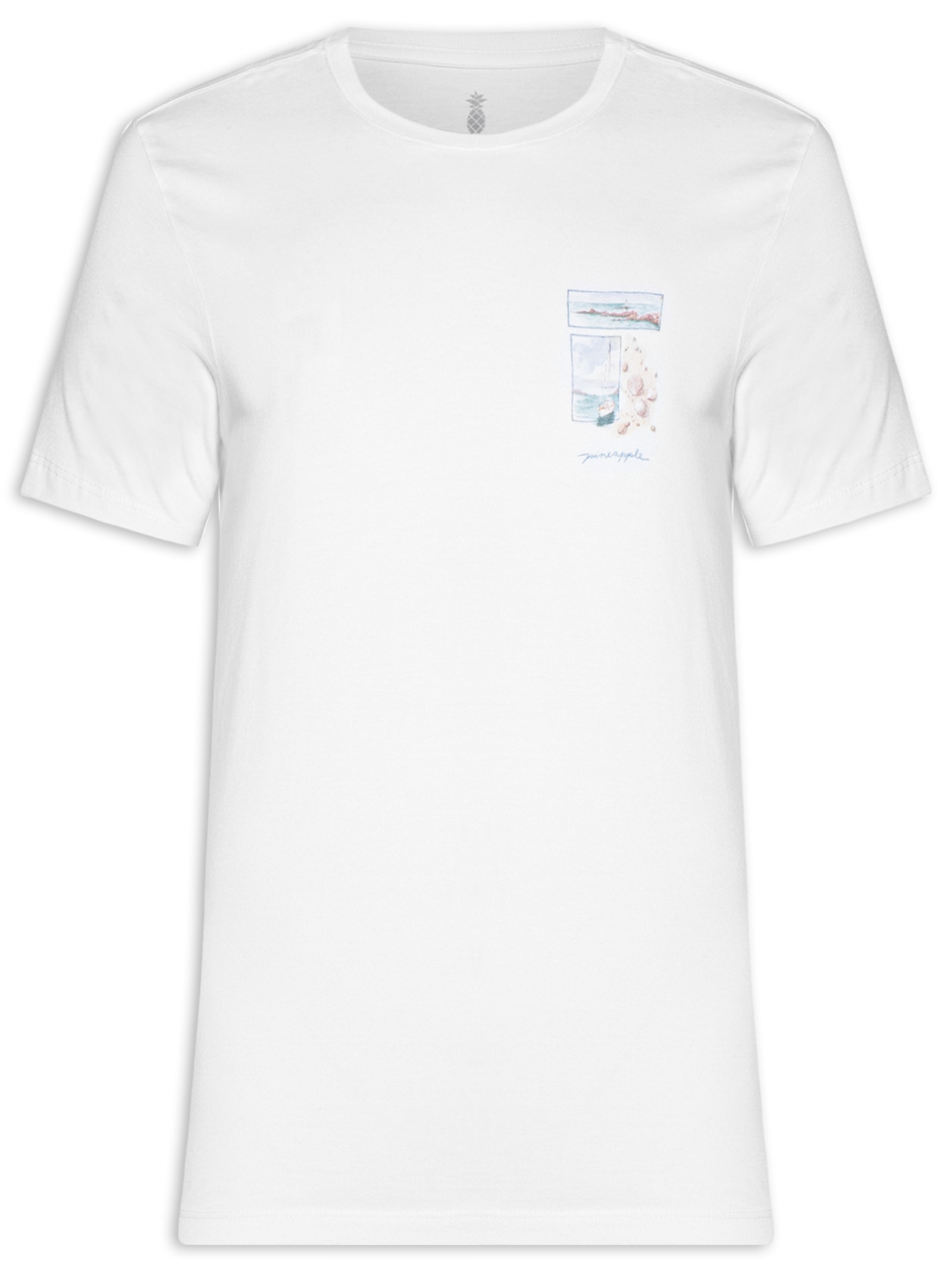 Camiseta Masculina Estampada Aquarela Marina Branco Pineapple