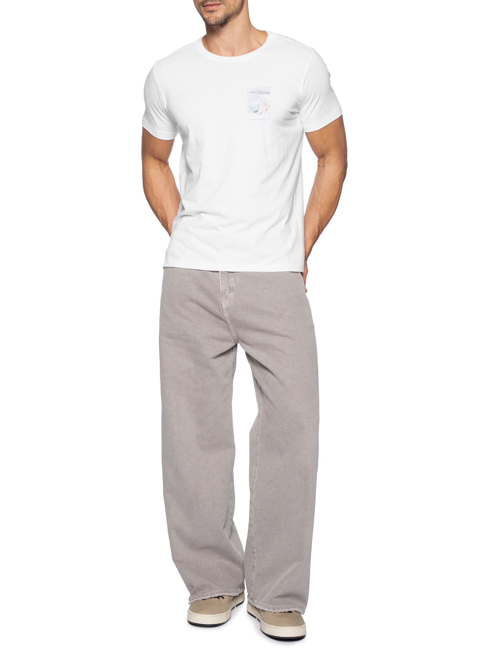 Camiseta Masculina Estampada Aquarela Marina Branco Pineapple
