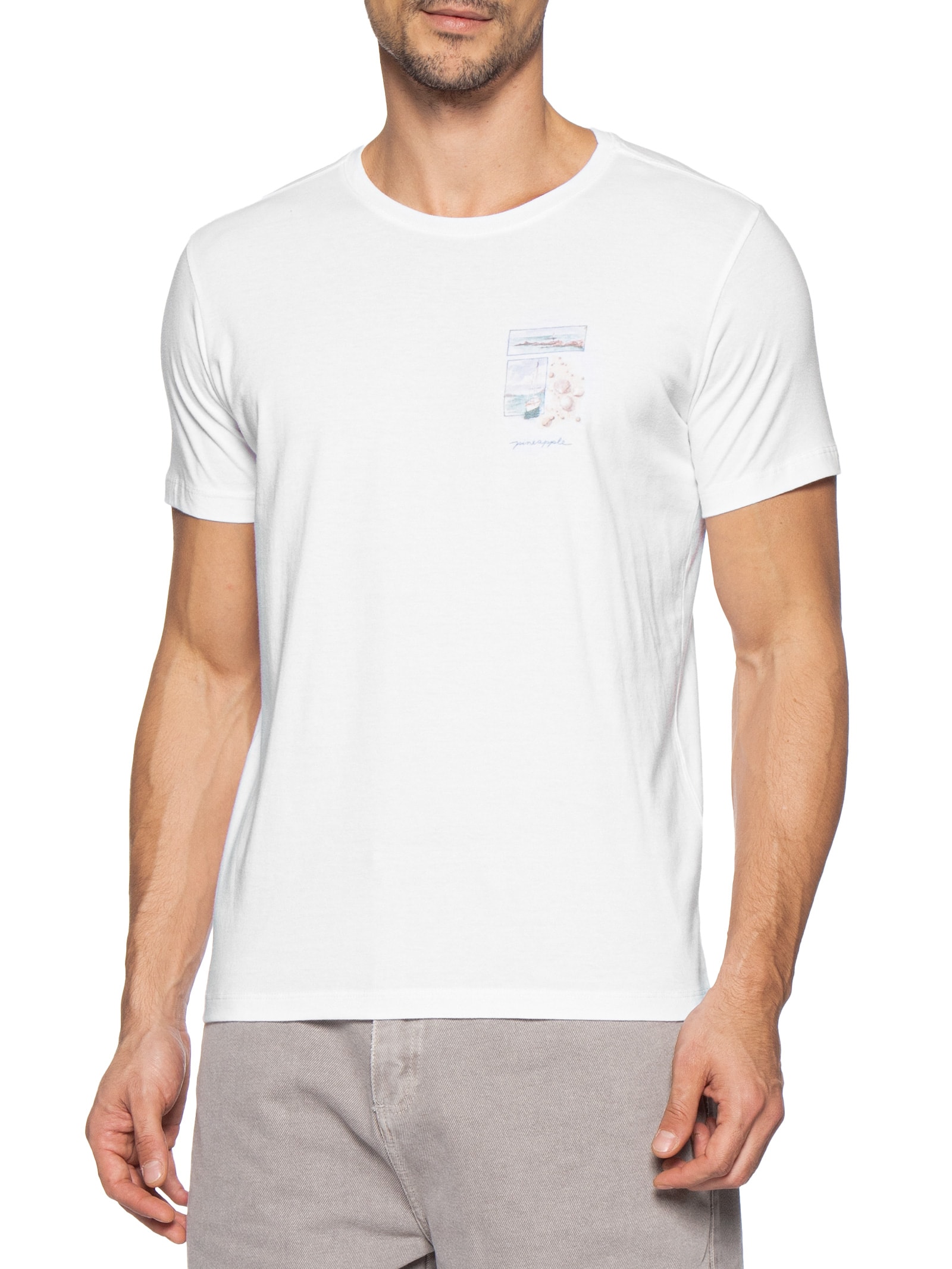 Camiseta Masculina Estampada Aquarela Marina Branco Pineapple