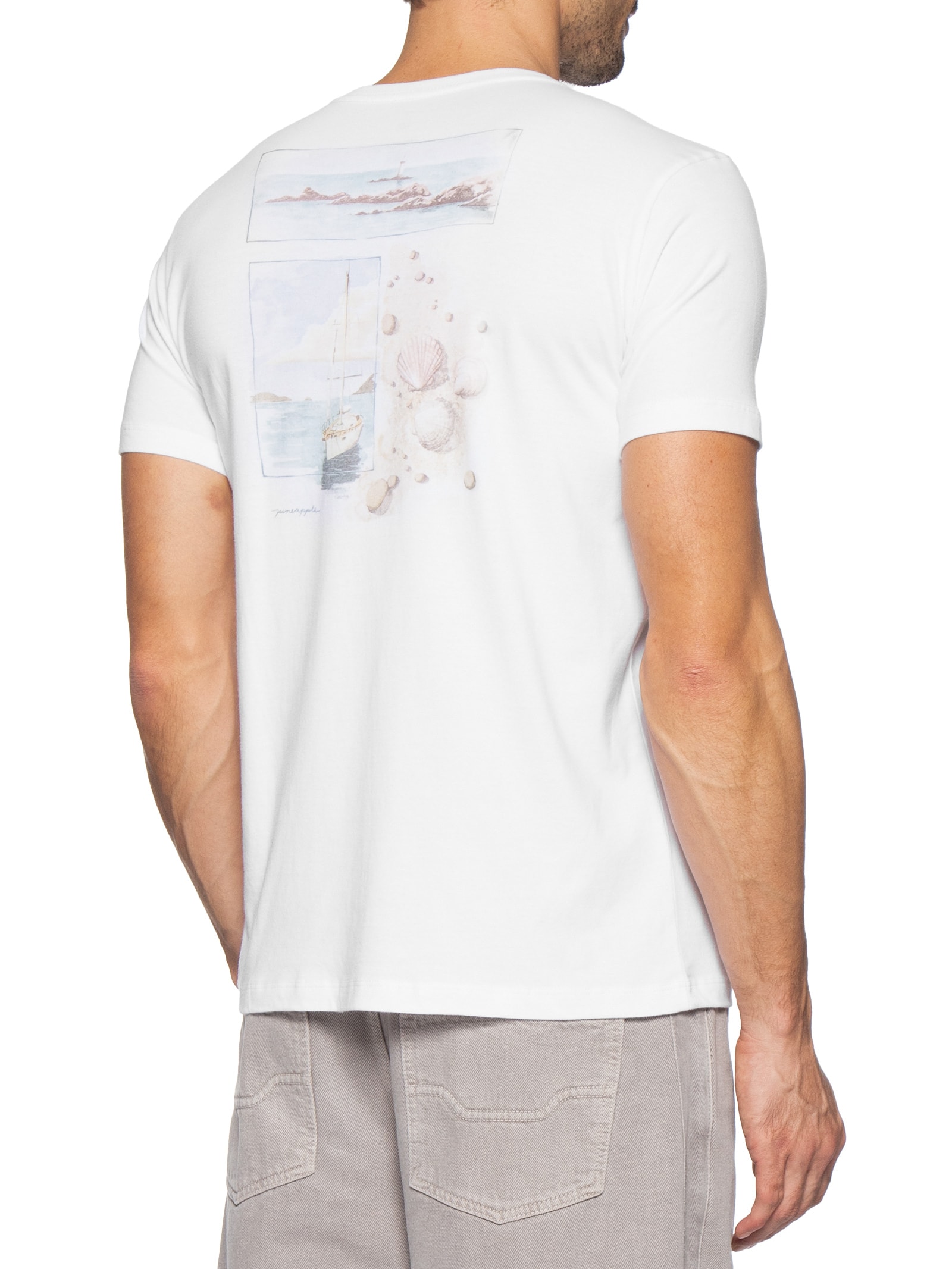 Camiseta Masculina Estampada Aquarela Marina Branco Pineapple