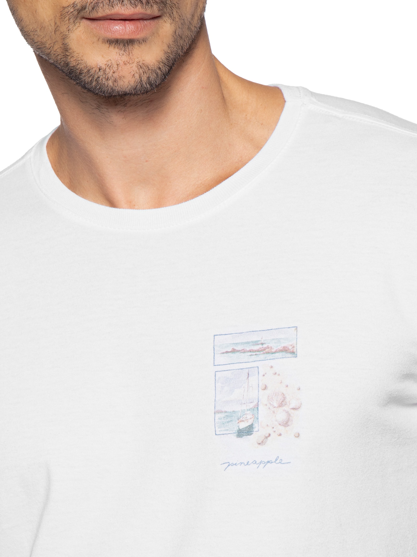 Camiseta Masculina Estampada Aquarela Marina Branco Pineapple