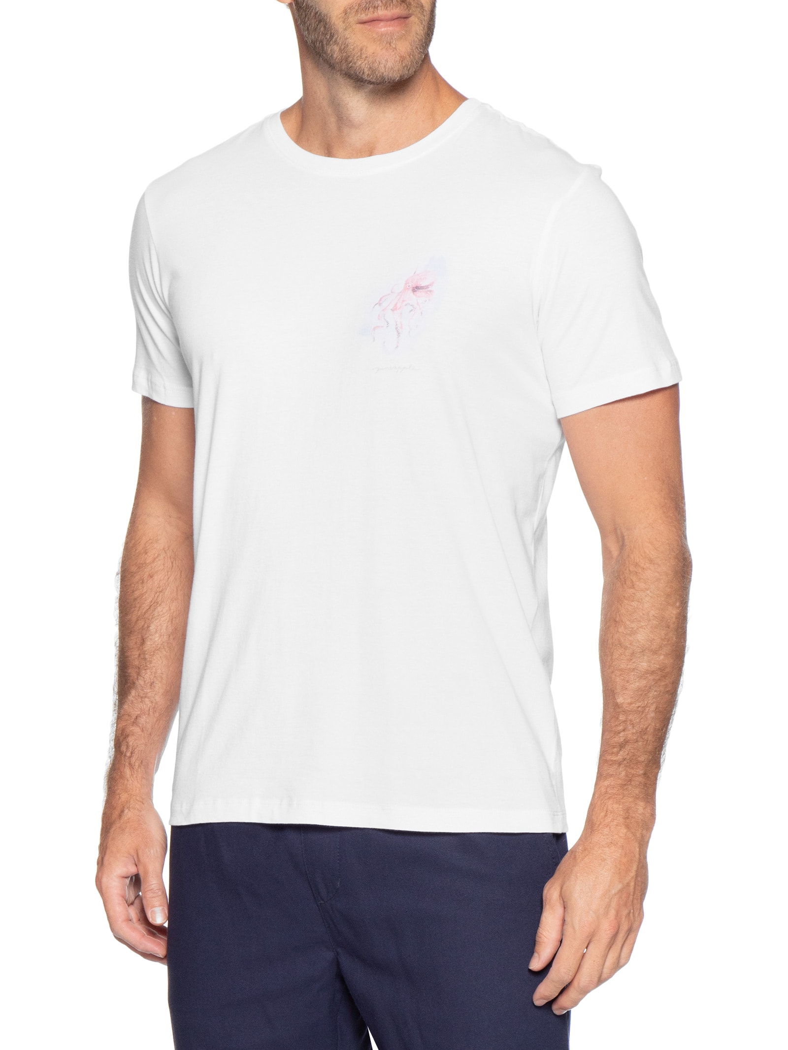 Camiseta Masculina Estampada Aquarela Polvo Branco Pineapple