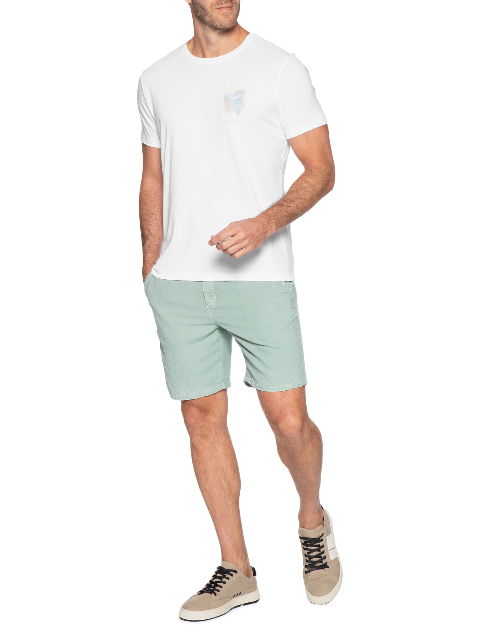 Camiseta Masculina Estampada Aquarela Praia Branco Pineapple