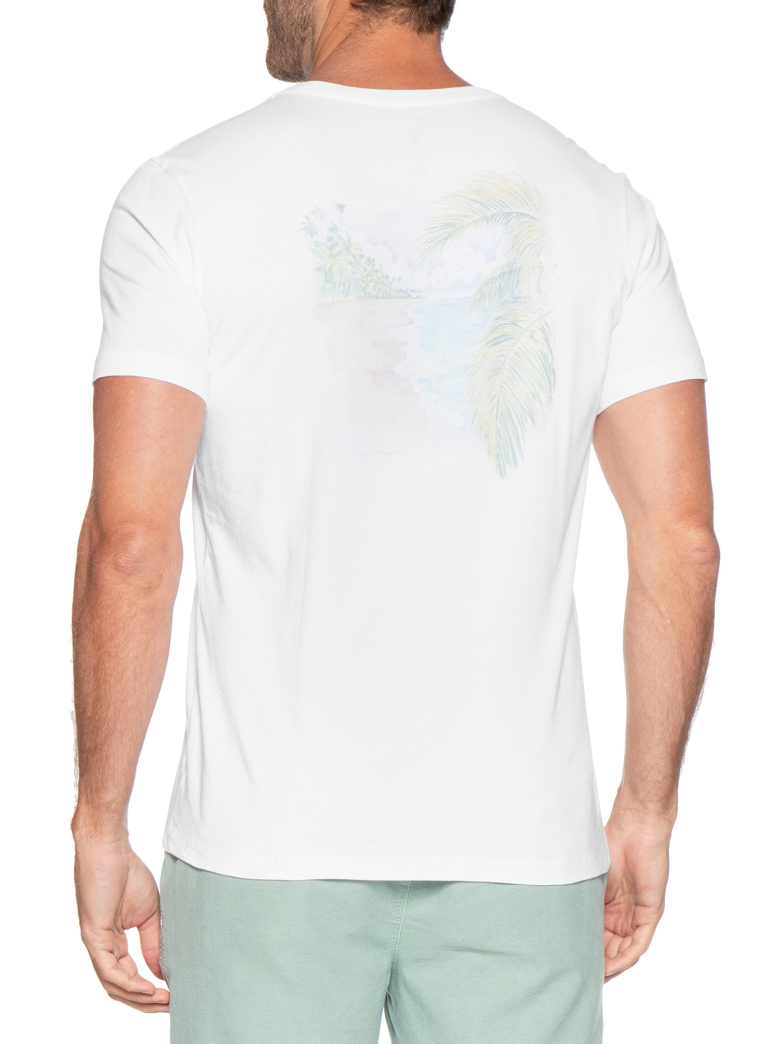 Camiseta Masculina Estampada Aquarela Praia Branco Pineapple