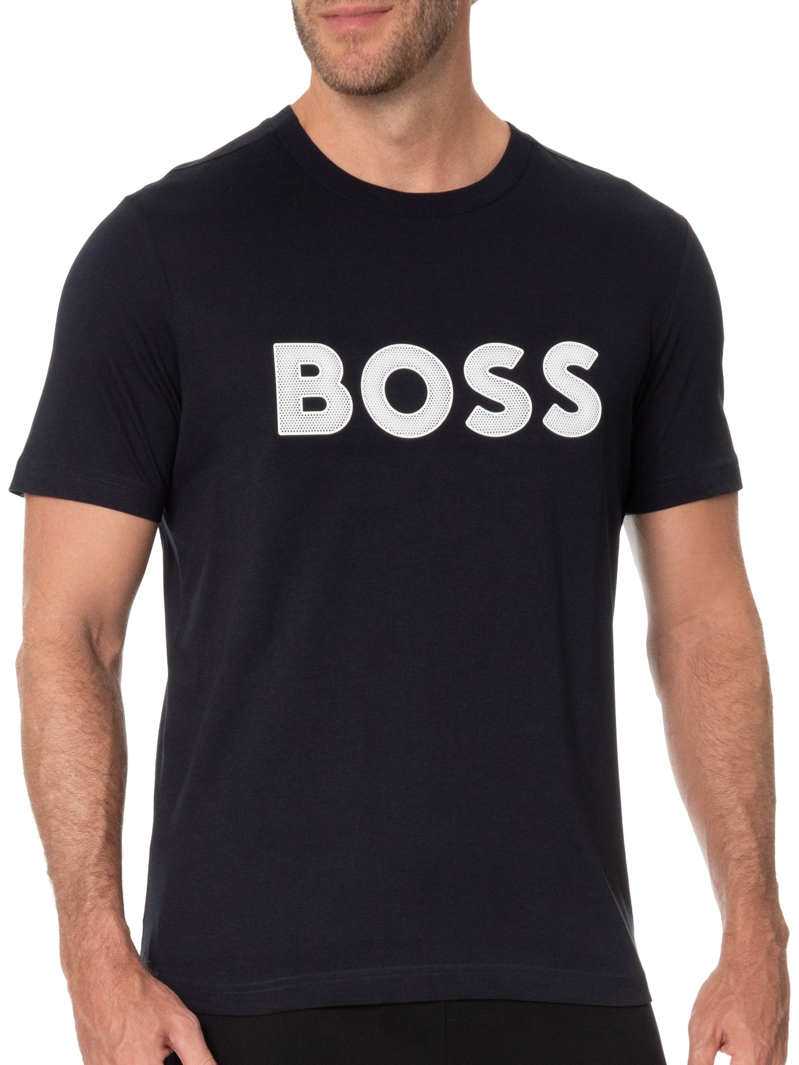 Camiseta Masculina Estampada Azul Boss