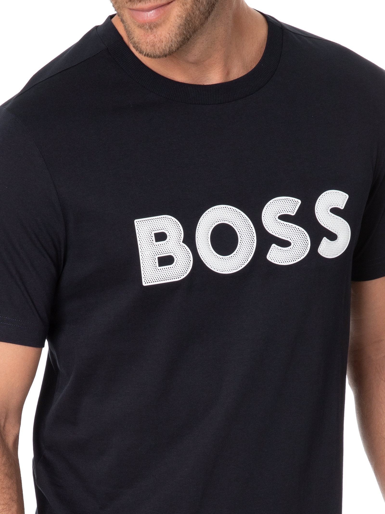 Camiseta Masculina Estampada Azul Boss