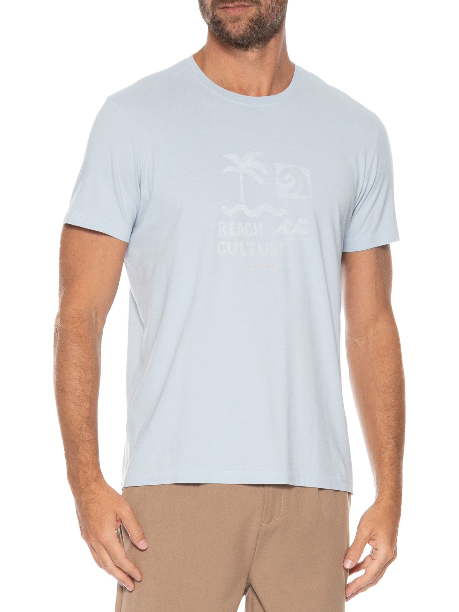 Camiseta Masculina Estampada Beach Culture Azul Pineapple