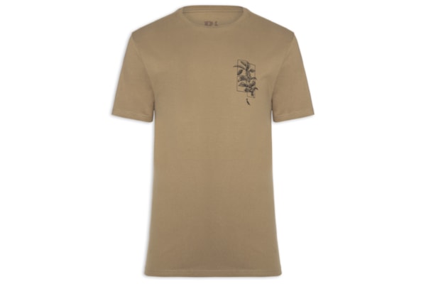 Camiseta Masculina Estampada Café Recortes - Bege