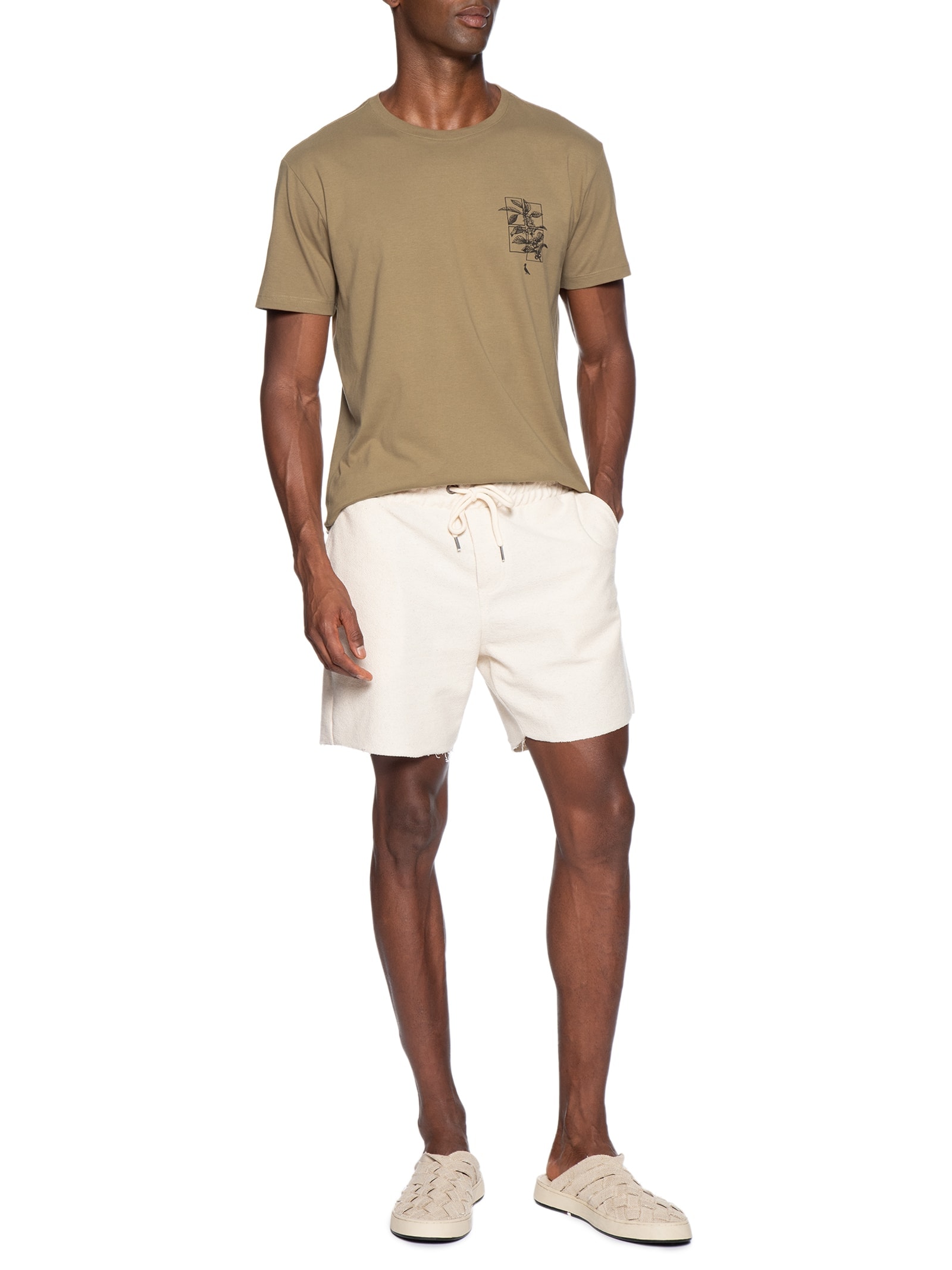 Camiseta Masculina Estampada Café Recortes Bege Reserva