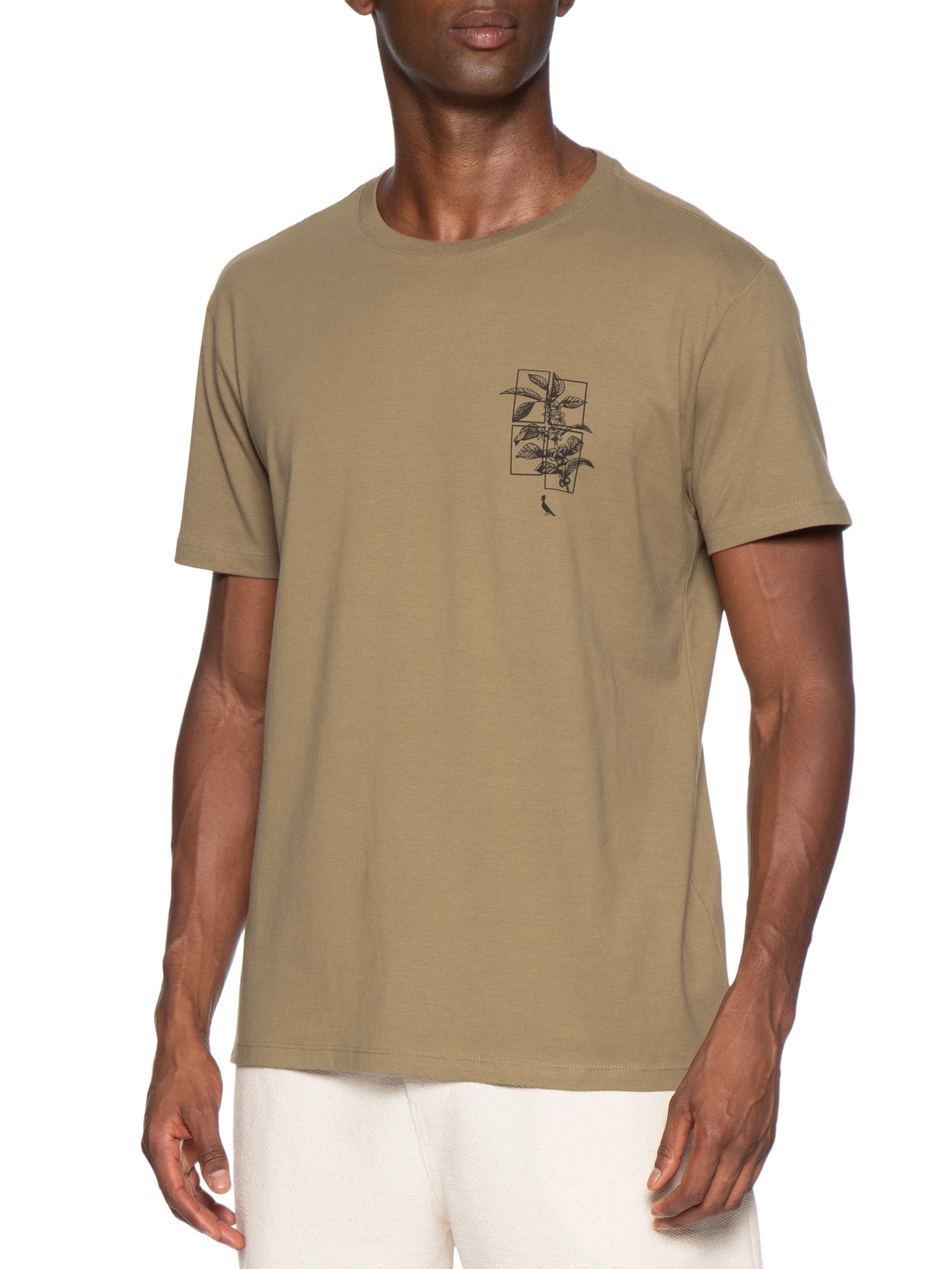 Camiseta Masculina Estampada Café Recortes Bege Reserva