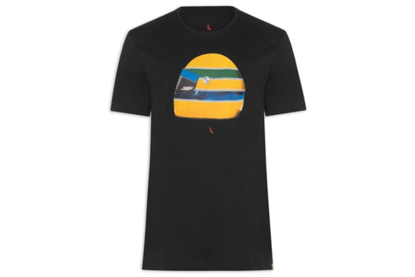 Camiseta Masculina Estampada Capacete Senna - Preto