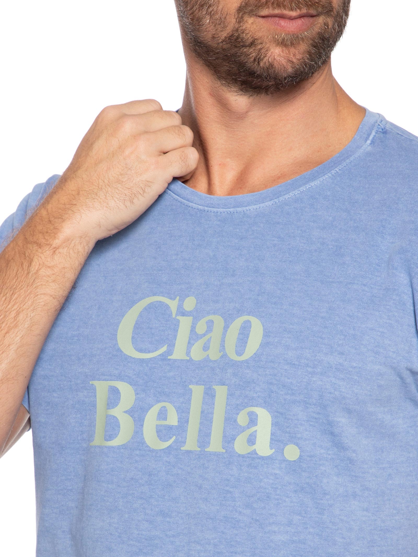 Camiseta Masculina Estampada Ciao Bella Azul Sergio K