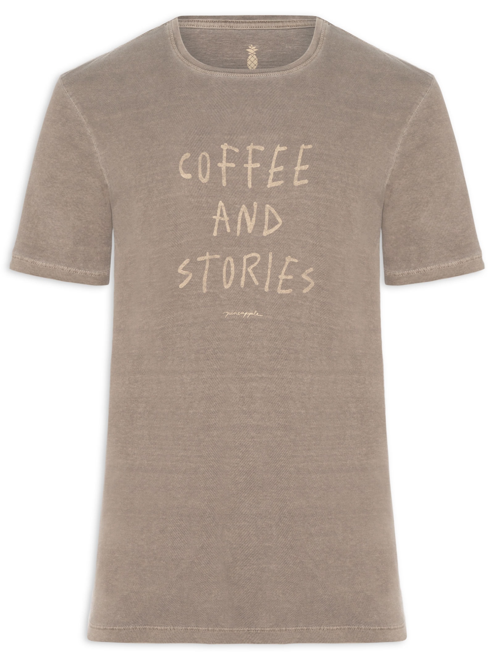 Camiseta Masculina Estampada Coffee And Stories Marrom Pineapple