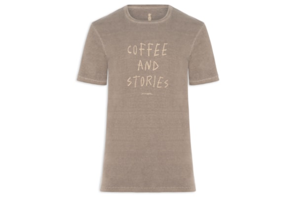 Camiseta Masculina Estampada Coffee And Stories - Marrom