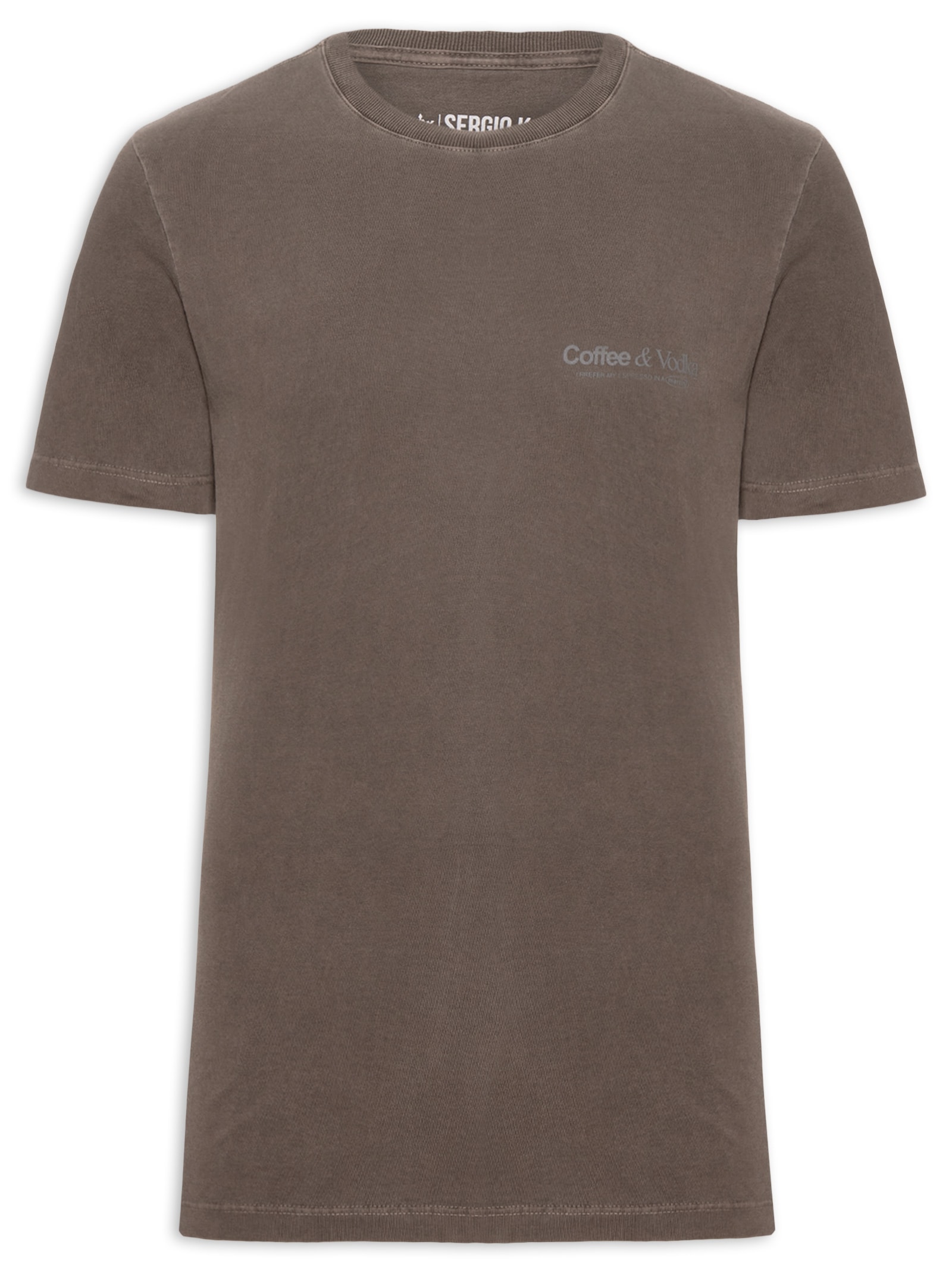 Camiseta Masculina Estampada Coffee & Vodka Marrom Sergio K