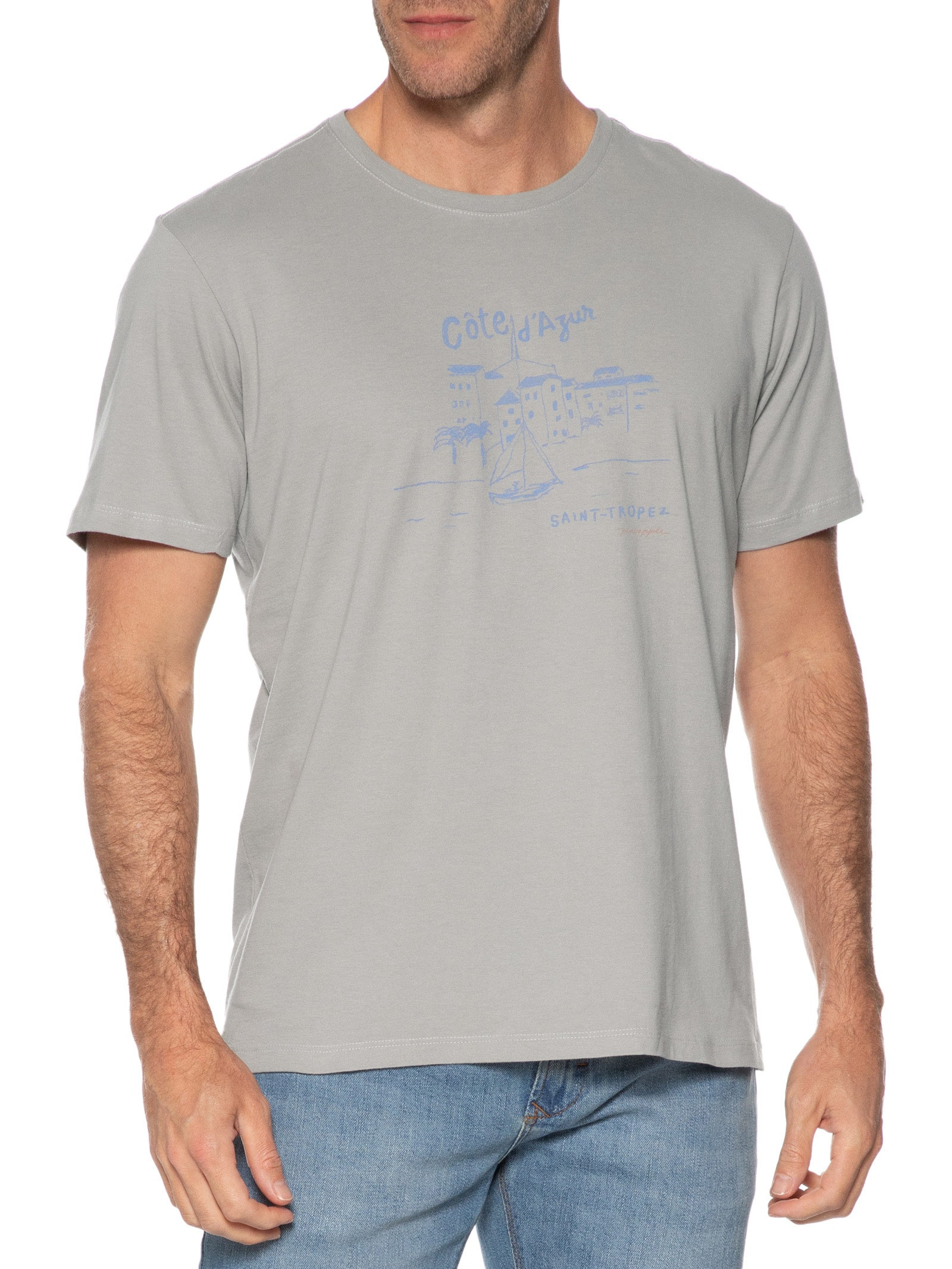 Camiseta Masculina Estampada Côte D'Azur Cinza Pineapple
