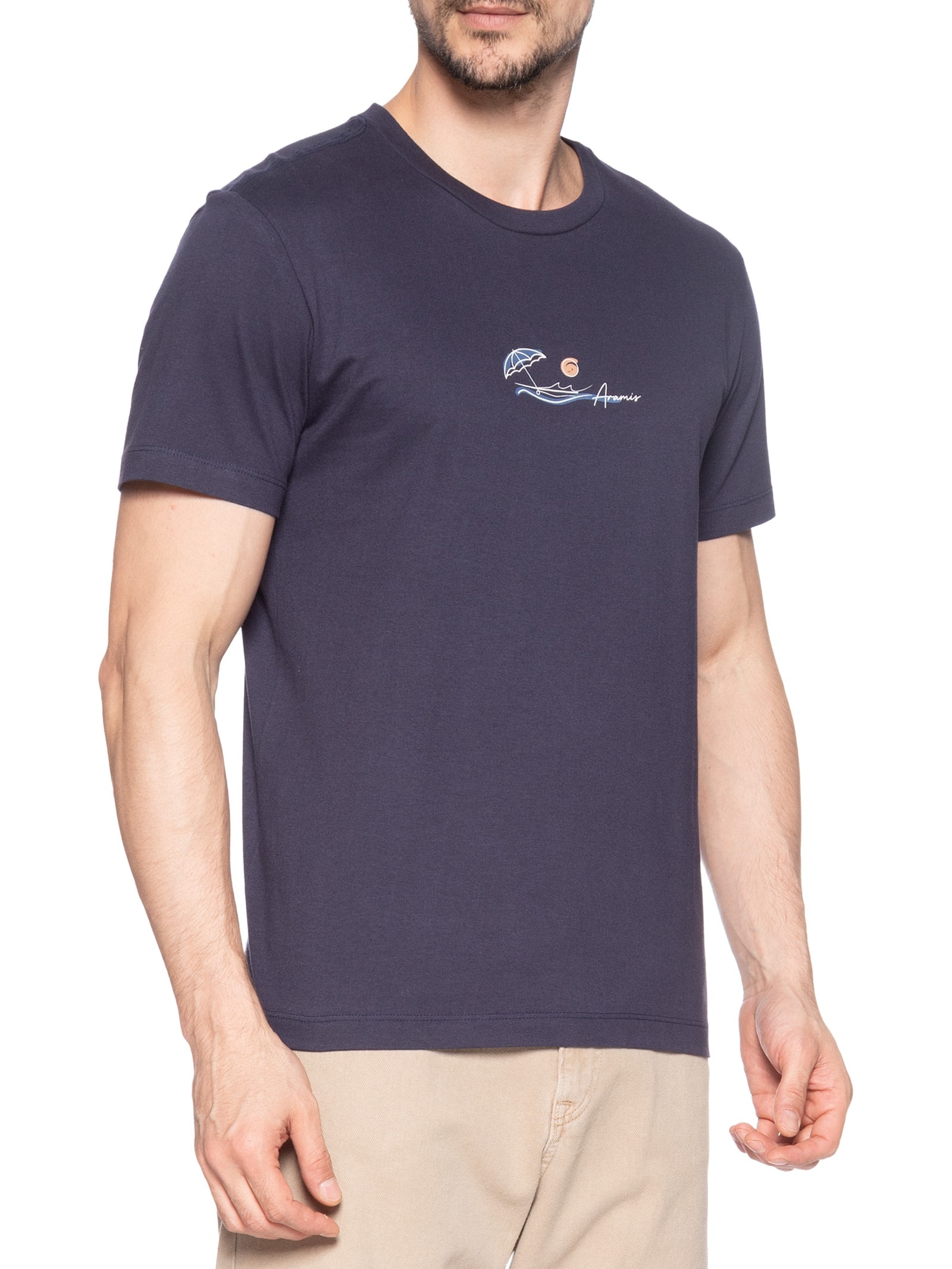 Camiseta Masculina Estampada em Algodão Azul Aramis