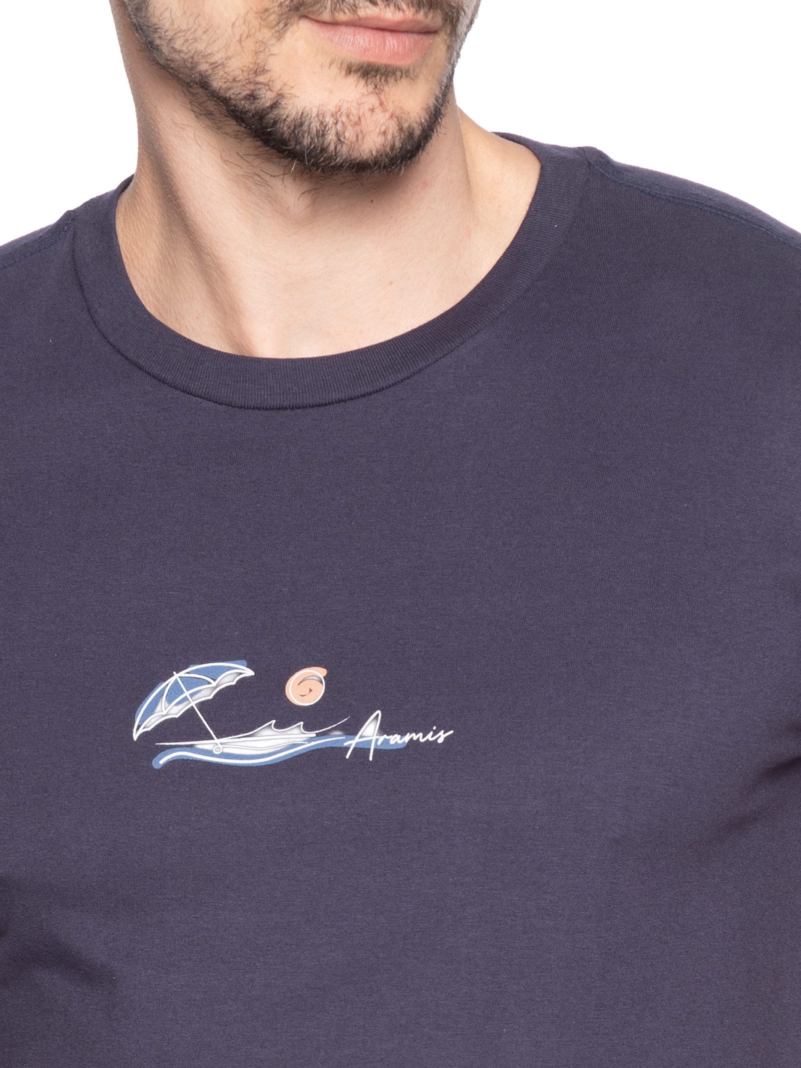 Camiseta Masculina Estampada em Algodão Azul Aramis