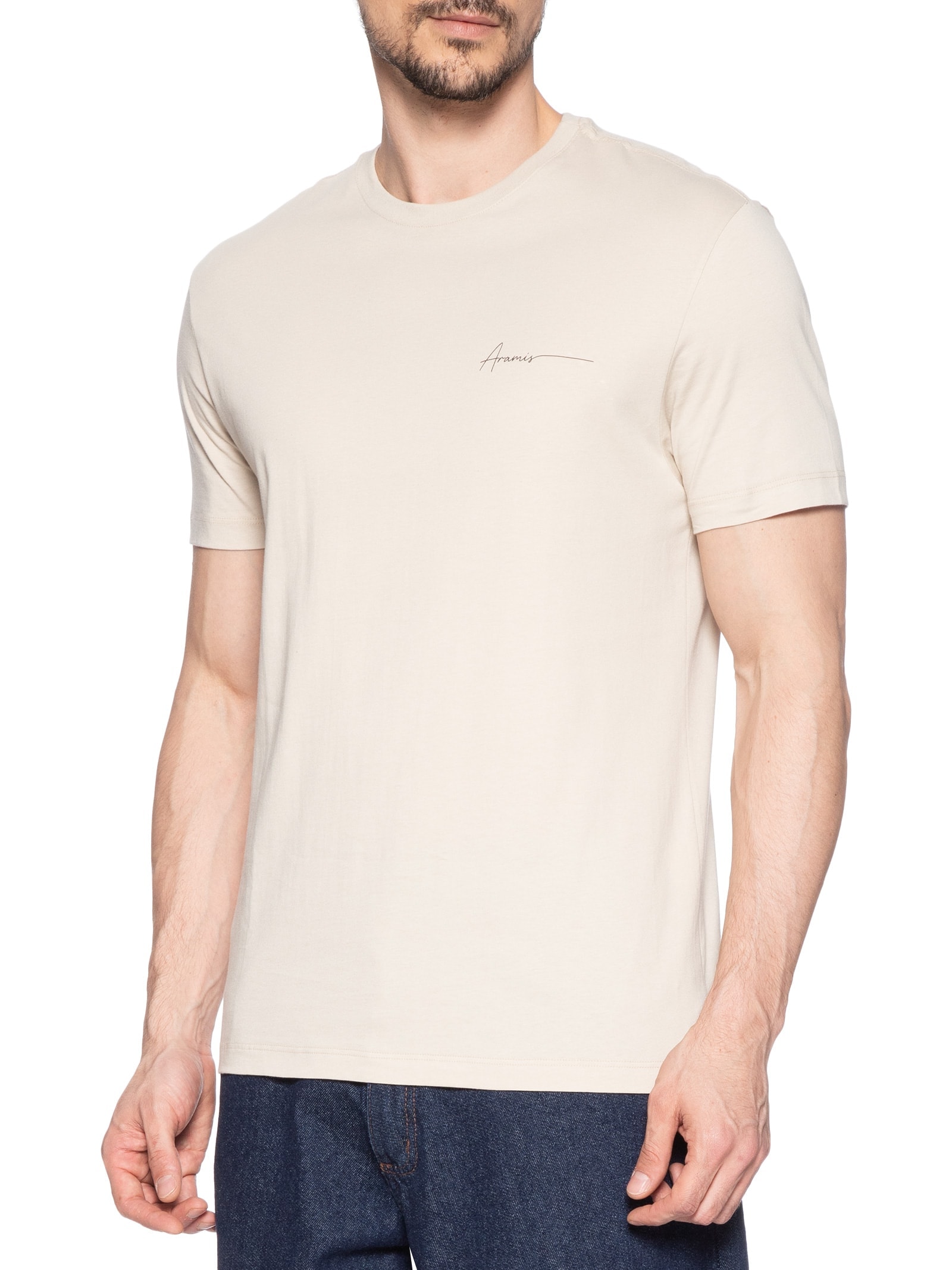 Camiseta Masculina Estampada Em Algodão Bege Aramis