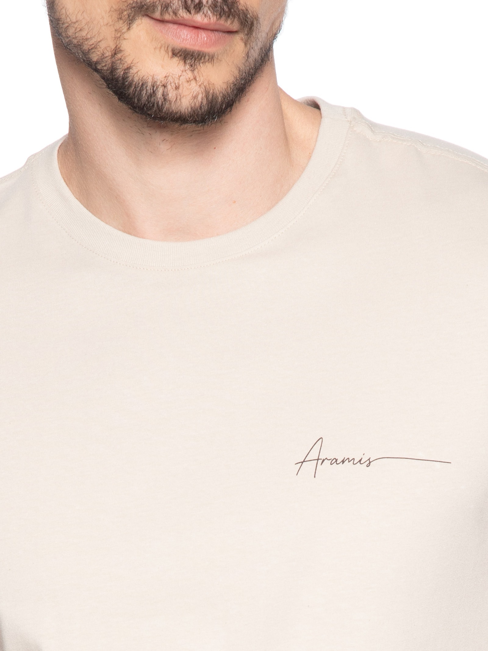 Camiseta Masculina Estampada Em Algodão Bege Aramis