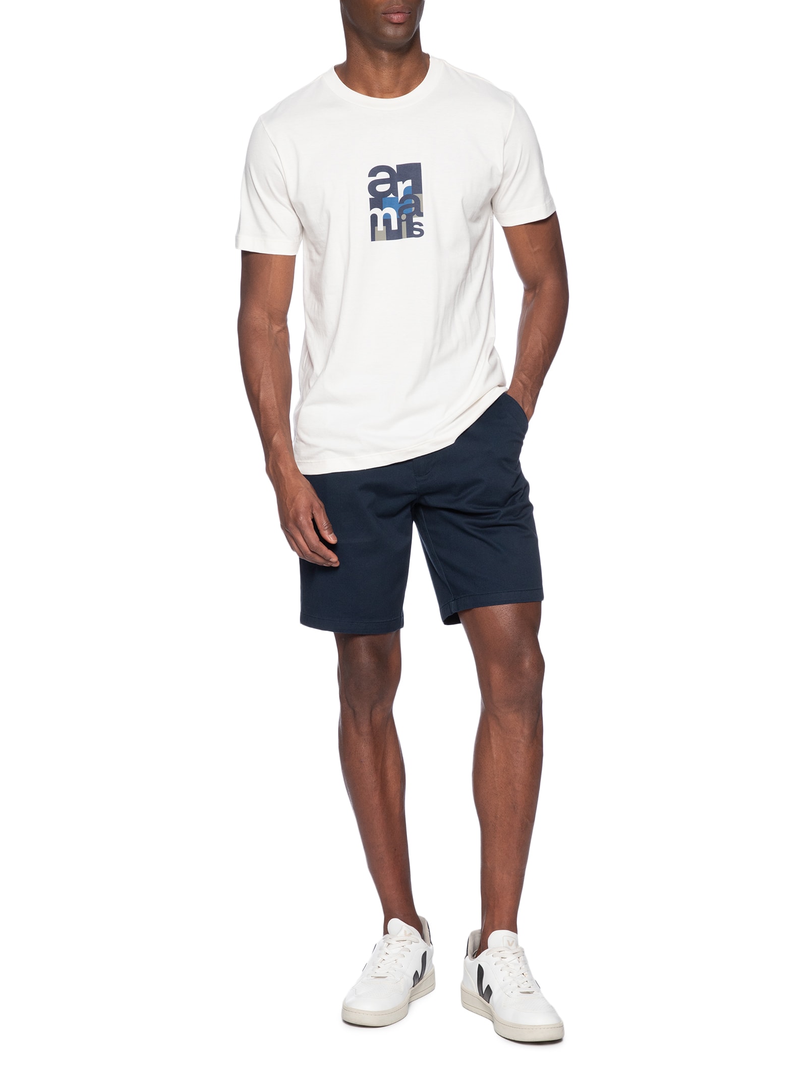 Camiseta Masculina Estampada em Algodão Branco Aramis