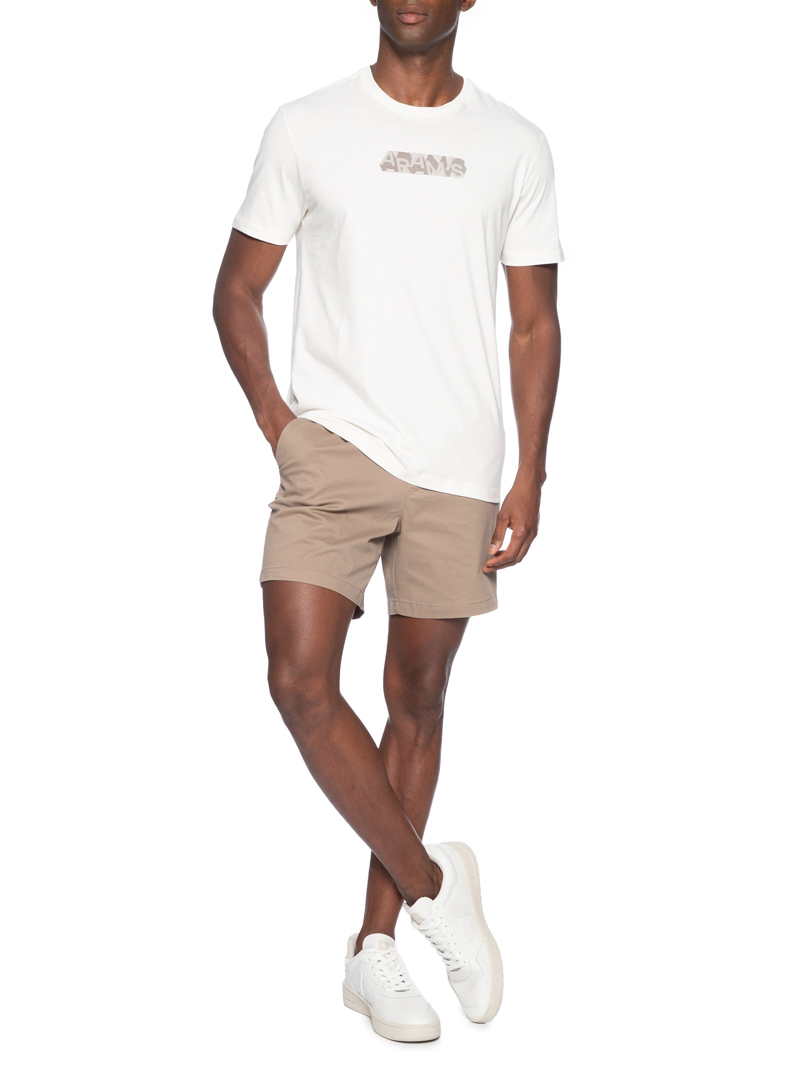 Camiseta Masculina Estampada em Algodão Branco Aramis