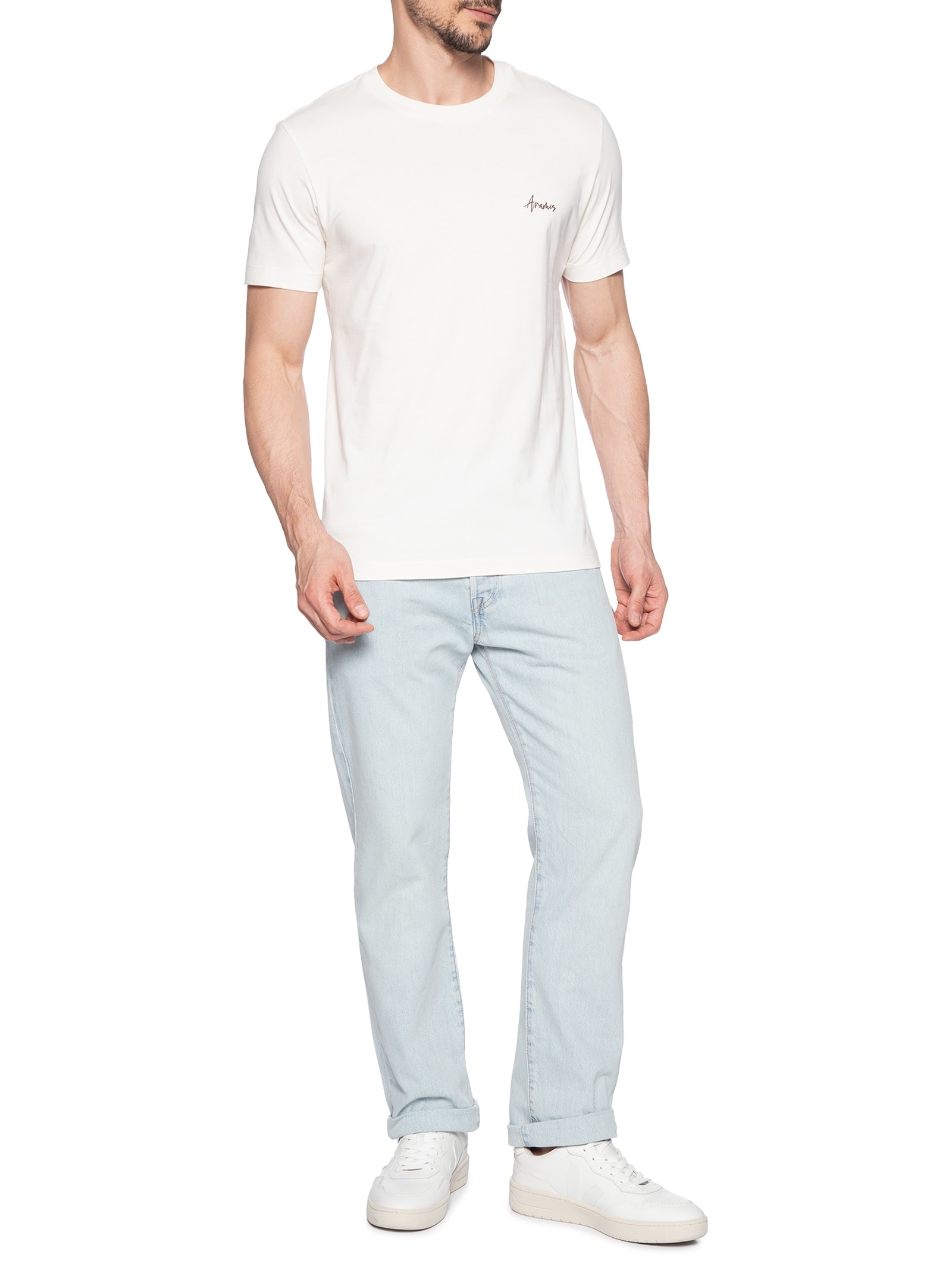 Camiseta Masculina Estampada em Algodão Branco Aramis