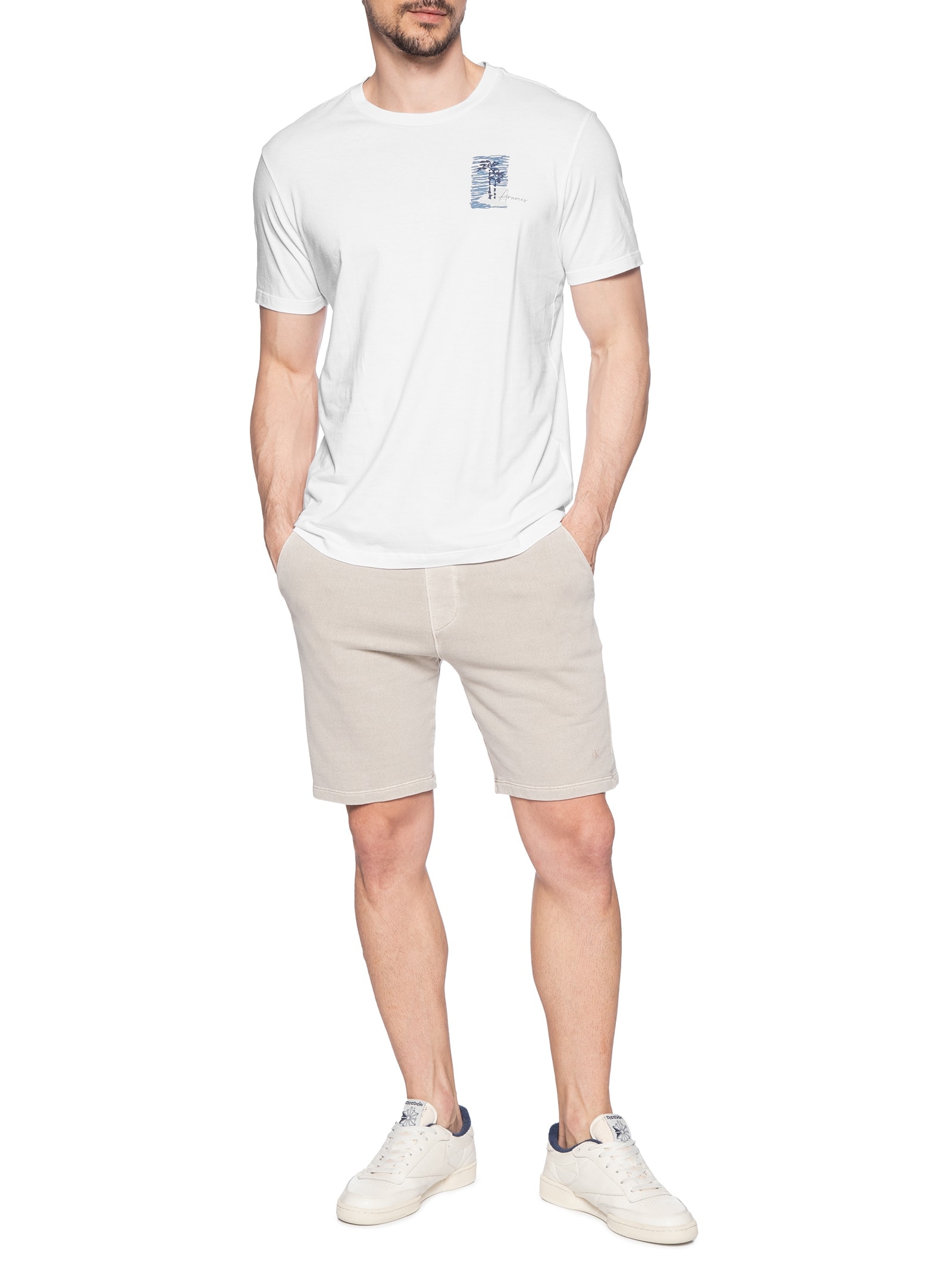 Camiseta Masculina Estampada em Algodão Branco Aramis