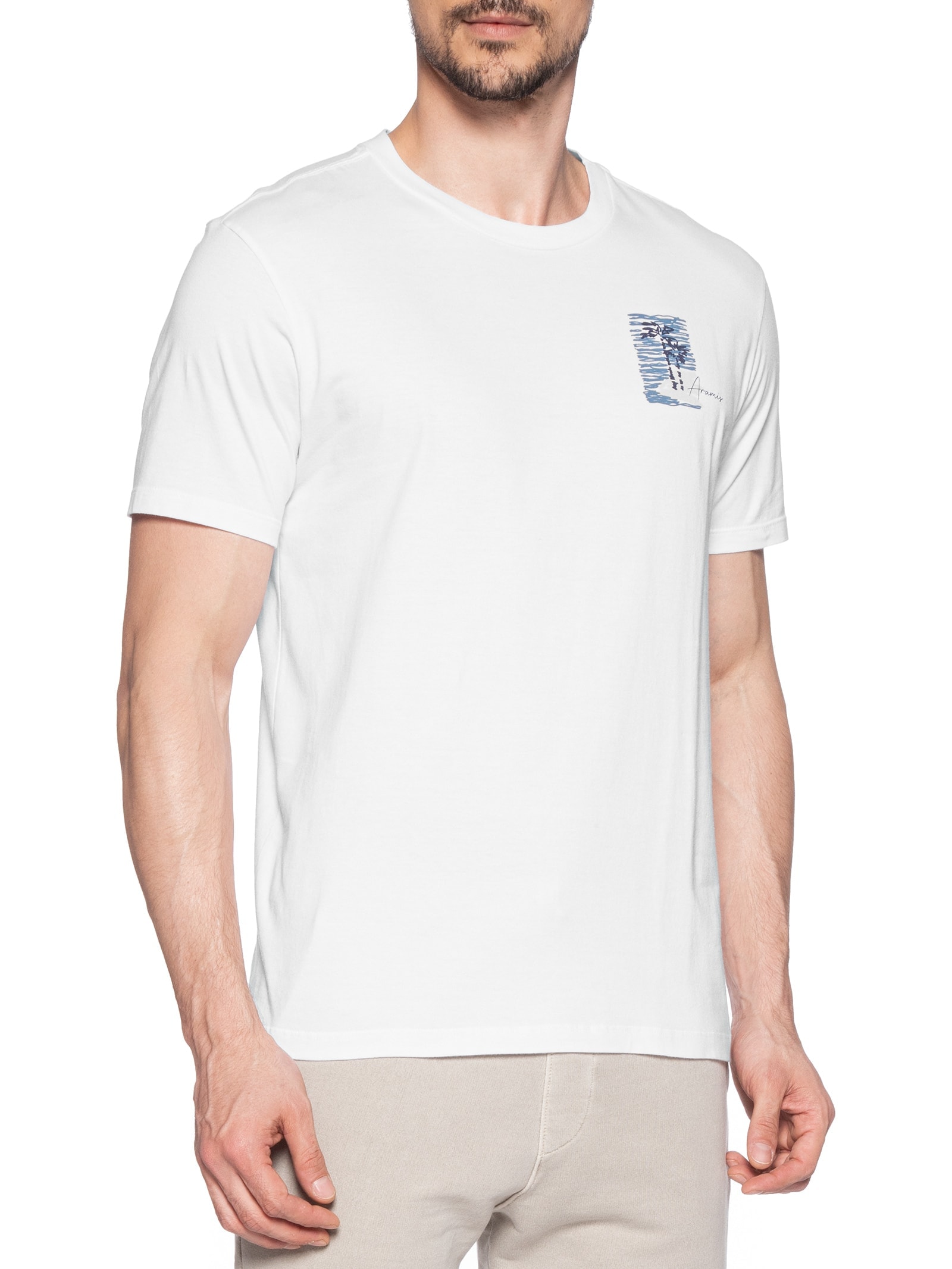 Camiseta Masculina Estampada em Algodão Branco Aramis