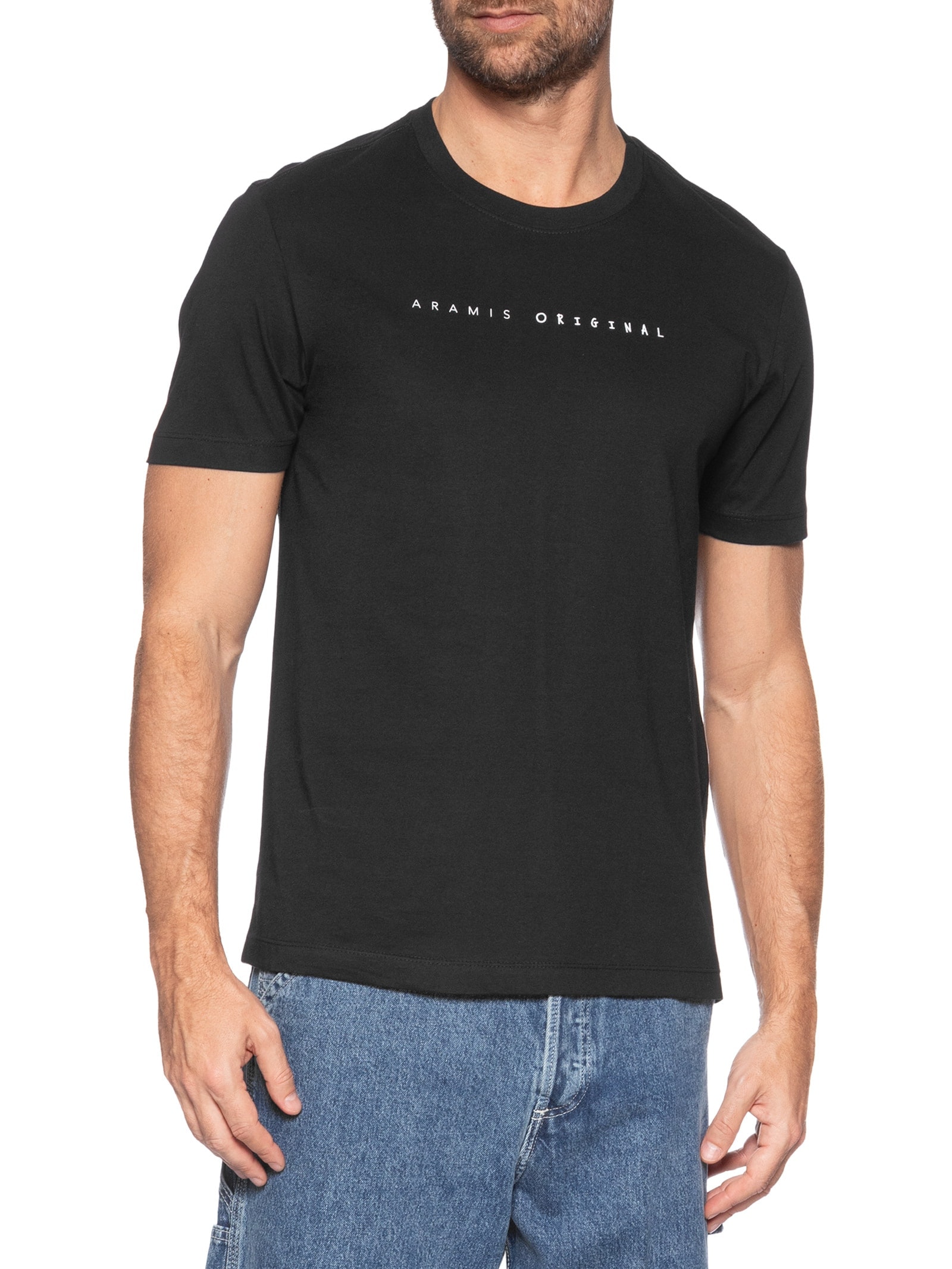 Camiseta Masculina Estampada Em Algodão  Preto Aramis