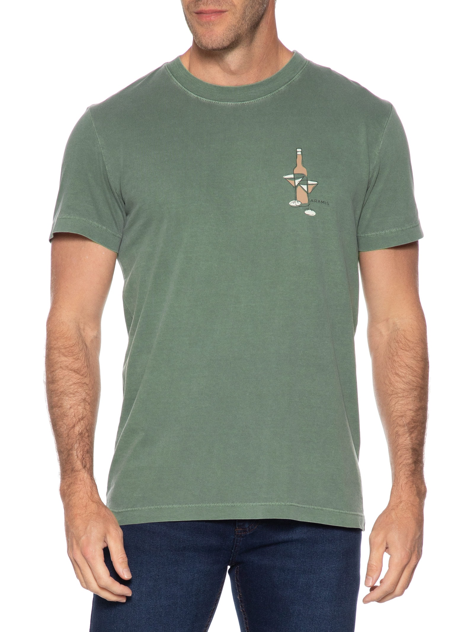 Camiseta Masculina Estampada em Algodão Verde Aramis