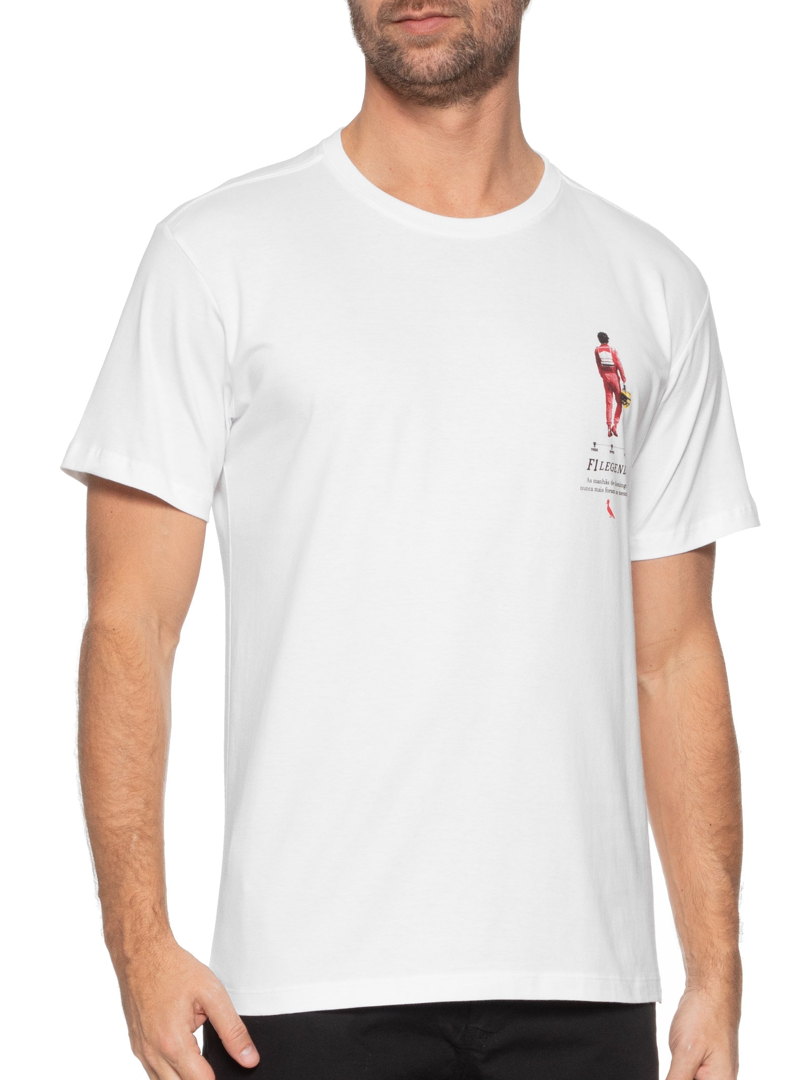 Camiseta Masculina Estampada F1 Leggend Senna Branco Reserva