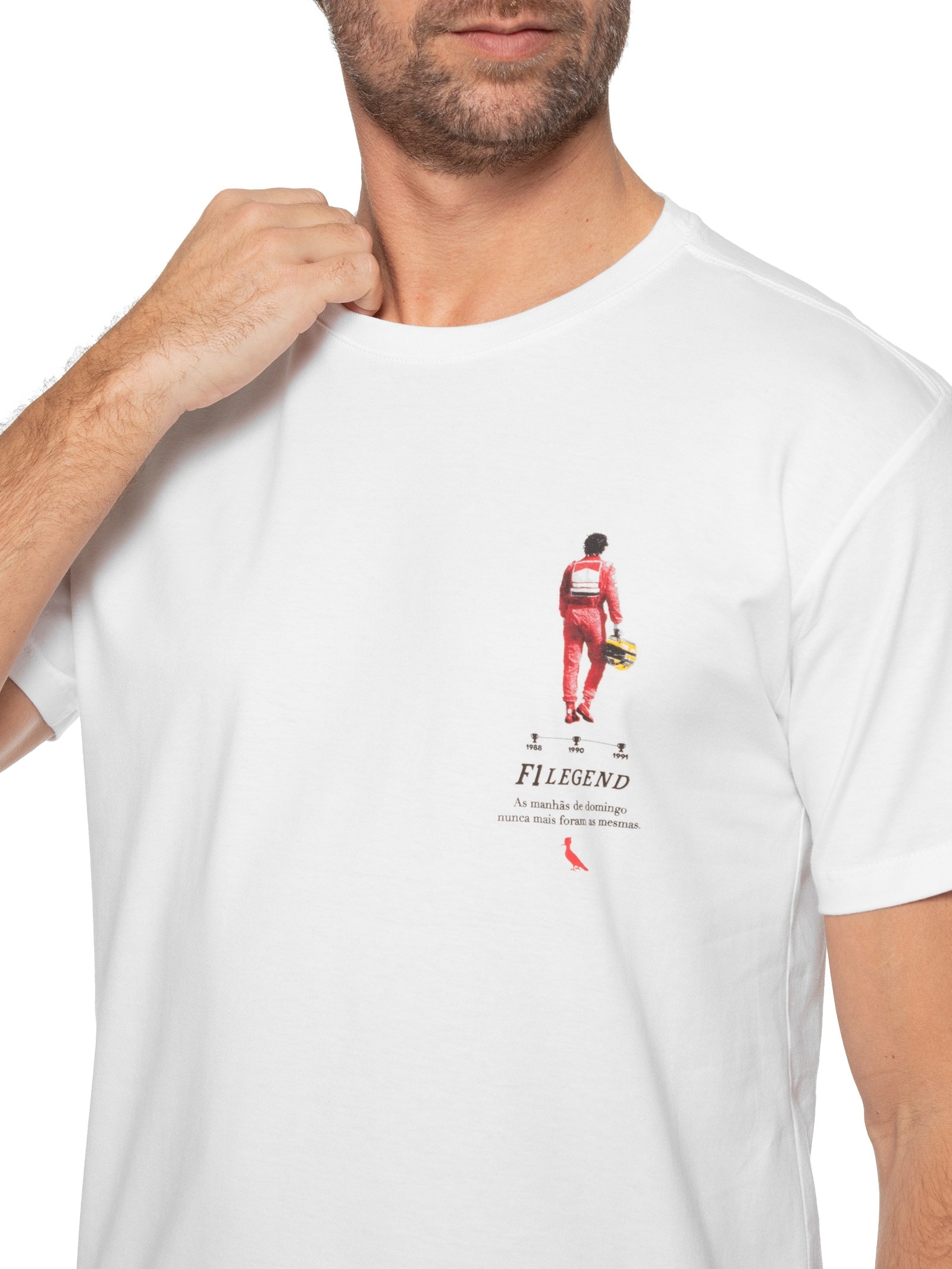 Camiseta Masculina Estampada F1 Leggend Senna Branco Reserva