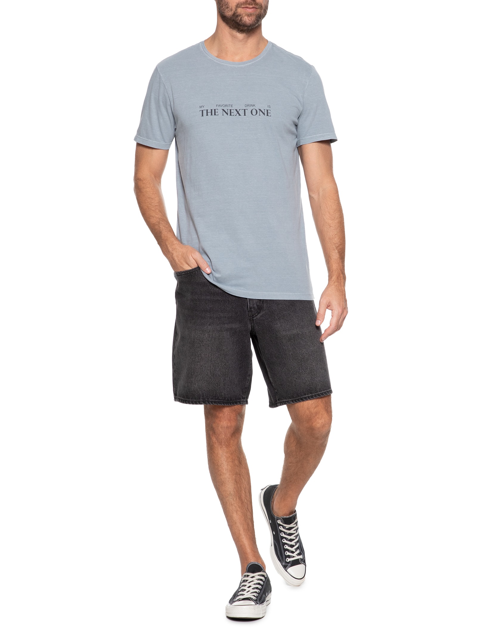 Camiseta Masculina Estampada Favorite Drink Cinza  Sergio K