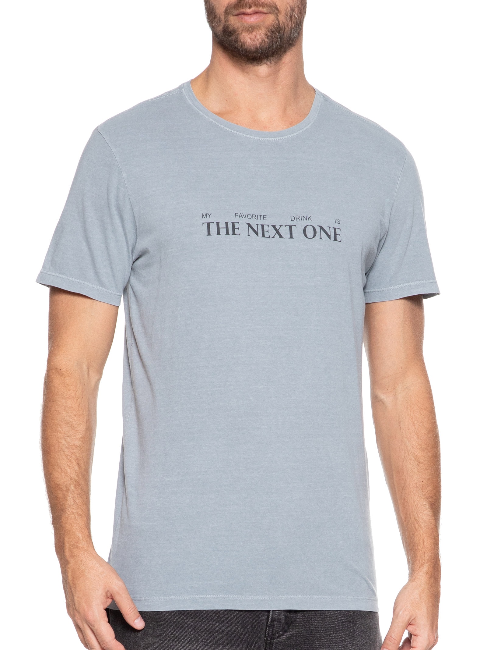 Camiseta Masculina Estampada Favorite Drink Cinza  Sergio K