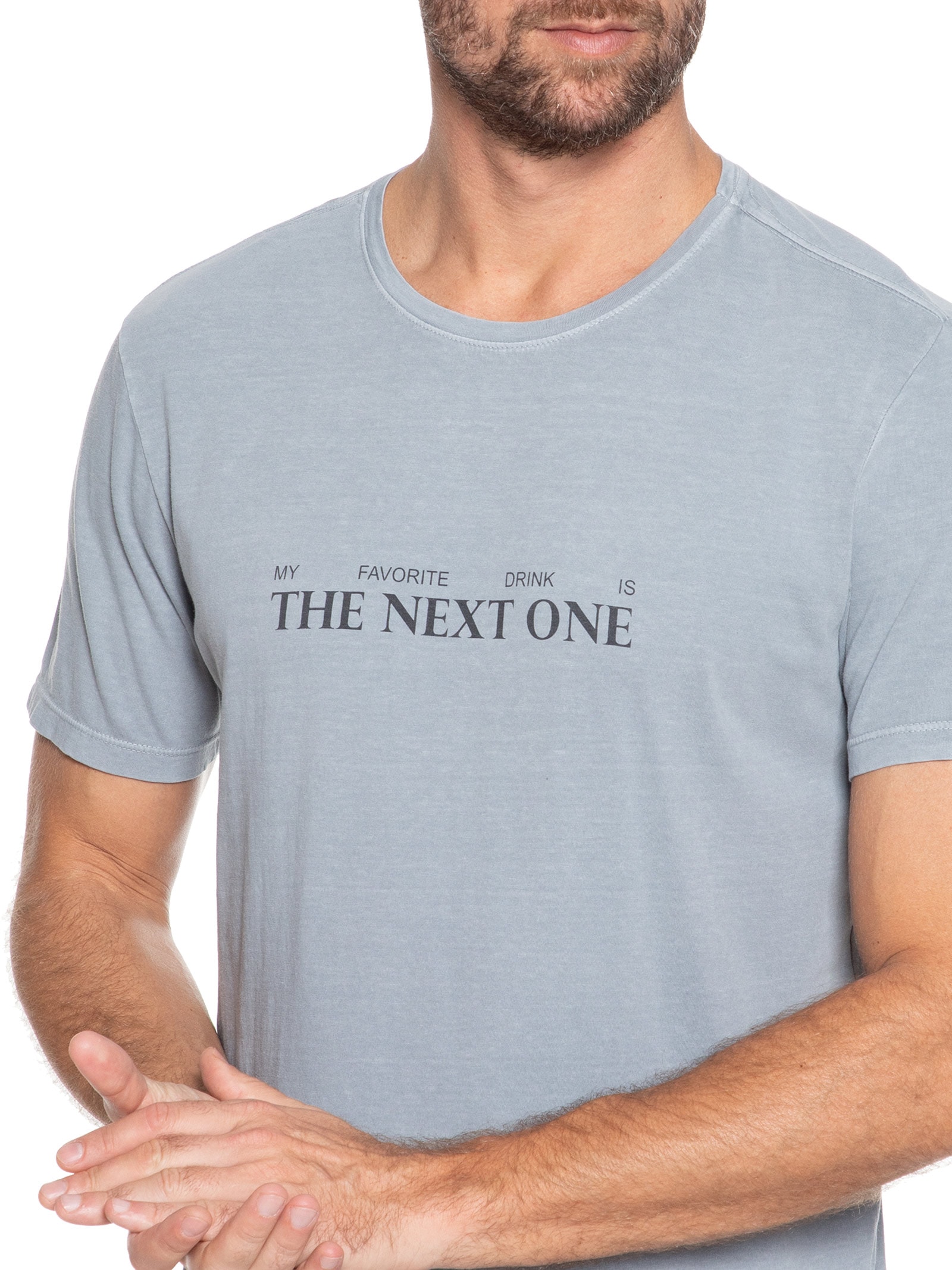 Camiseta Masculina Estampada Favorite Drink Cinza  Sergio K