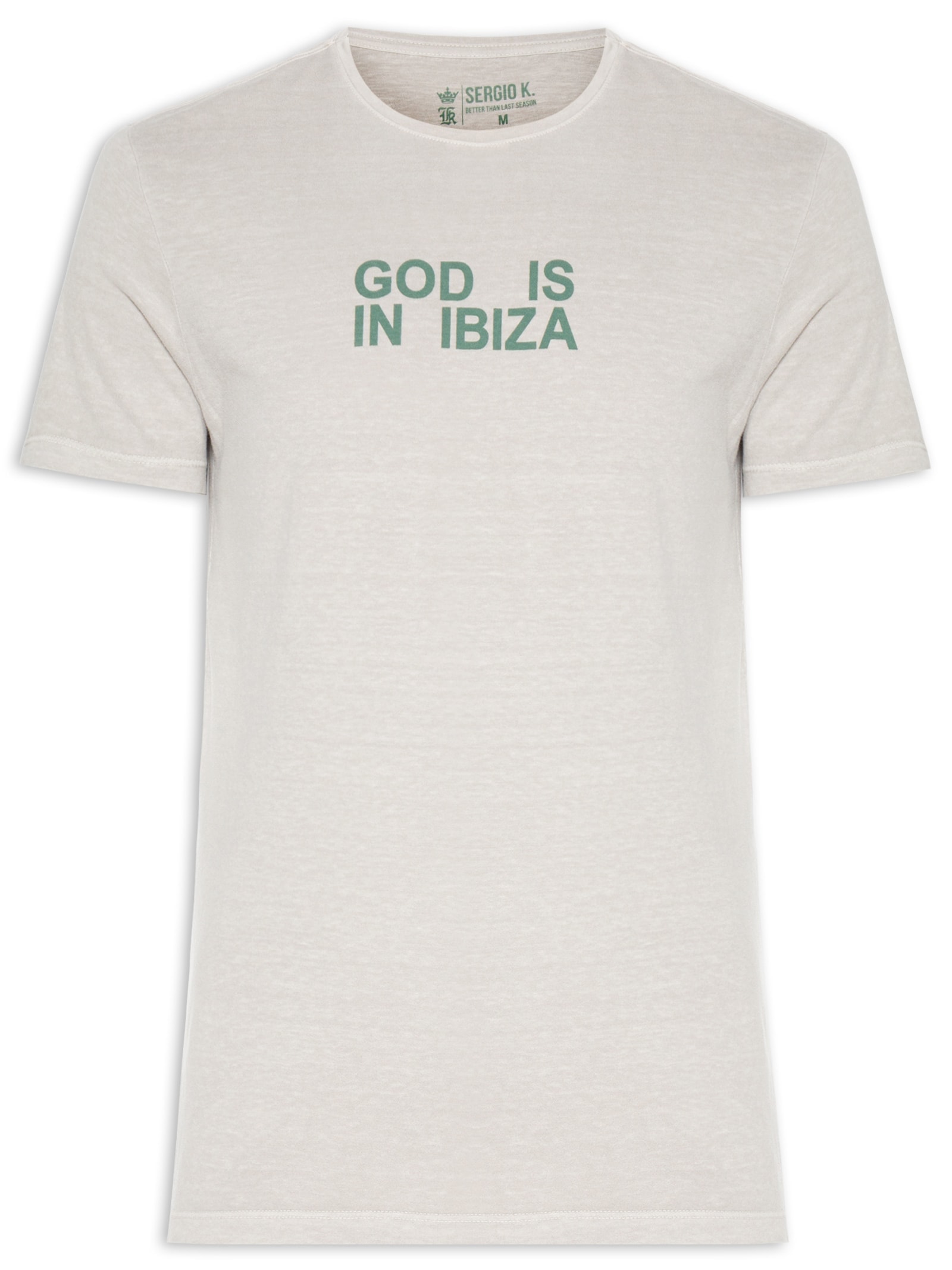 Camiseta Masculina Estampada God Is in Ibiza Cinza Sergio K