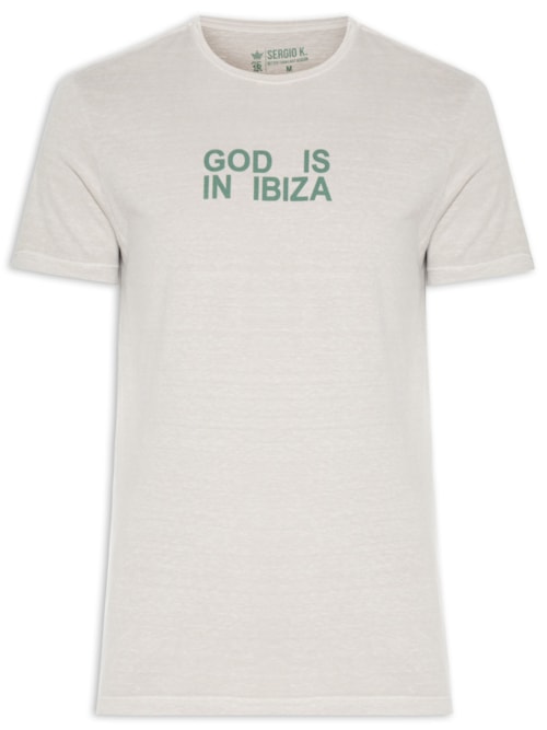 Camiseta Masculina Estampada God Is in Ibiza – Cinza