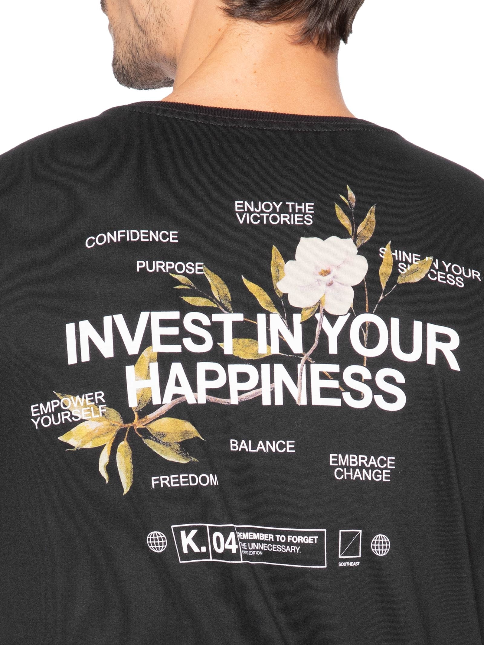 Camiseta Masculina Estampada Invest Happiness Preto Sergio K