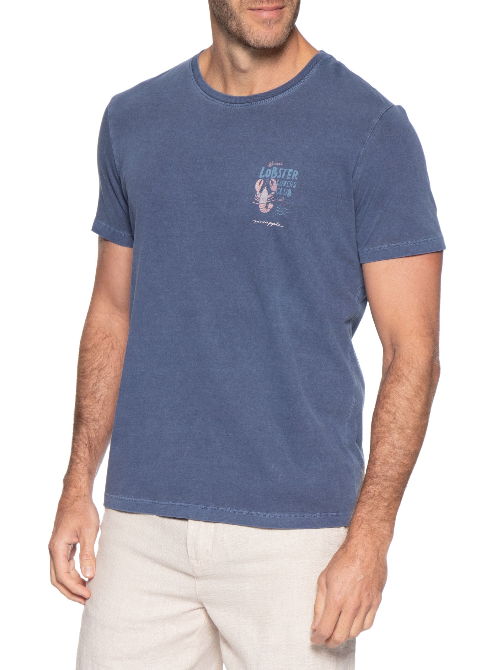 Camiseta Masculina Estampada Lobster Club Azul Pineapple