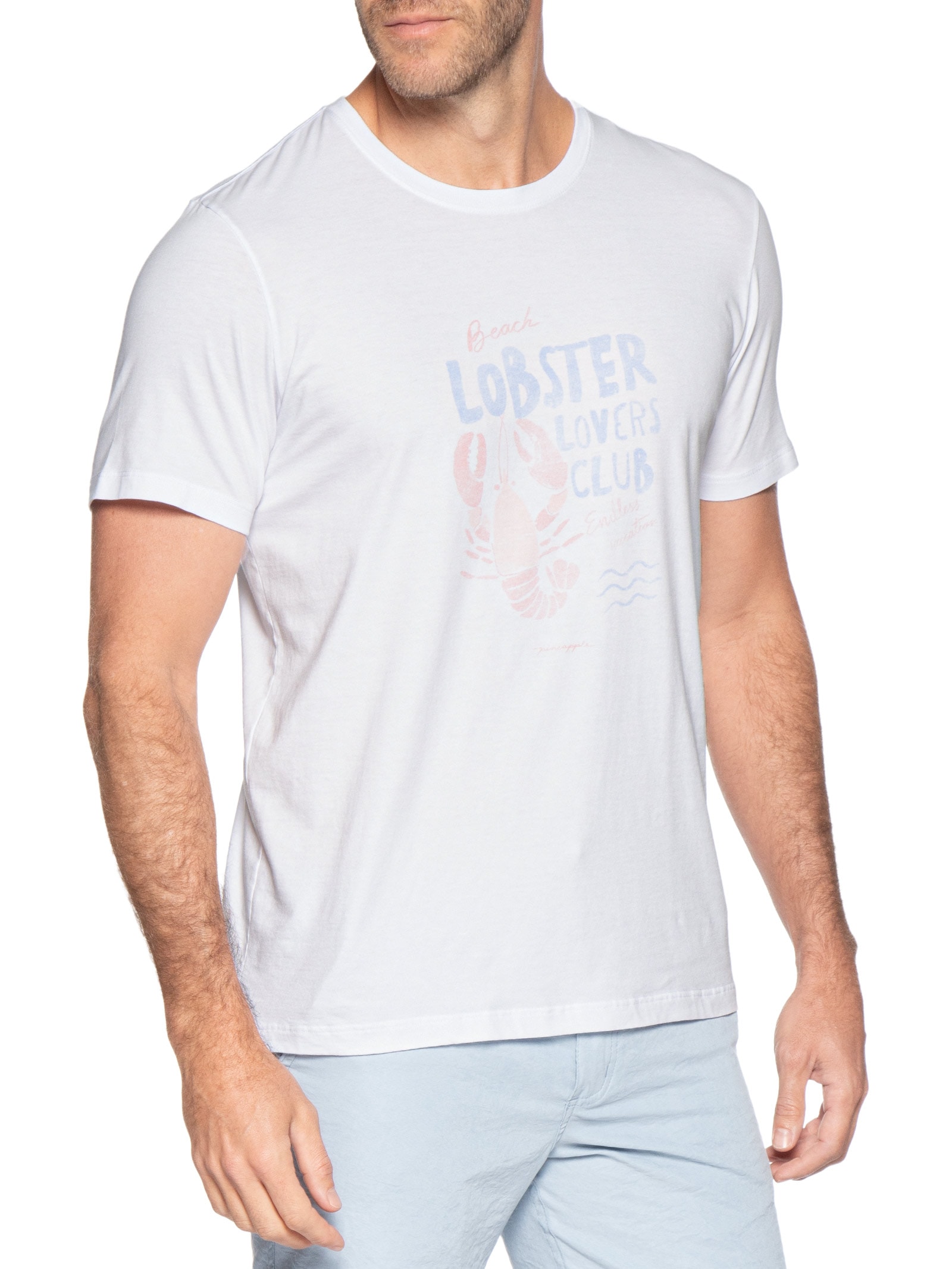 Camiseta Masculina Estampada Lobster Club Branco Pineapple
