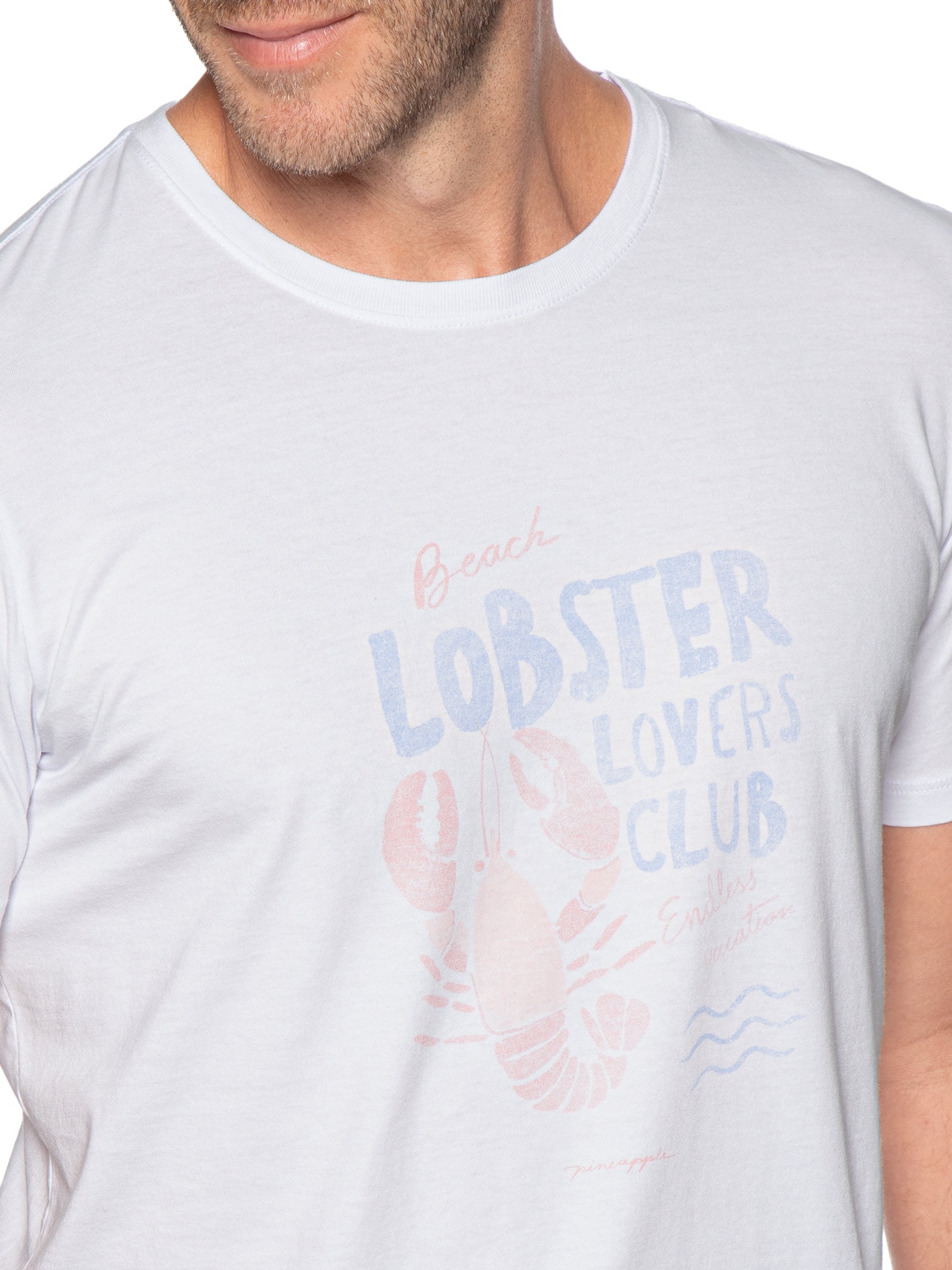 Camiseta Masculina Estampada Lobster Club Branco Pineapple