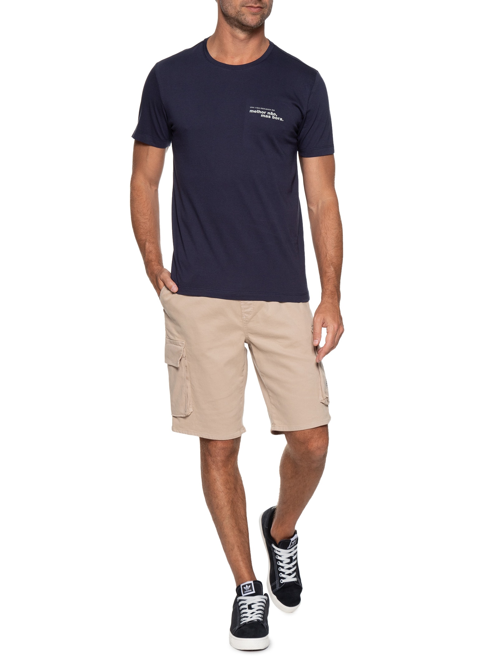 Camiseta Masculina Estampada Melhor Não, Mas Bora Azul Sergio K