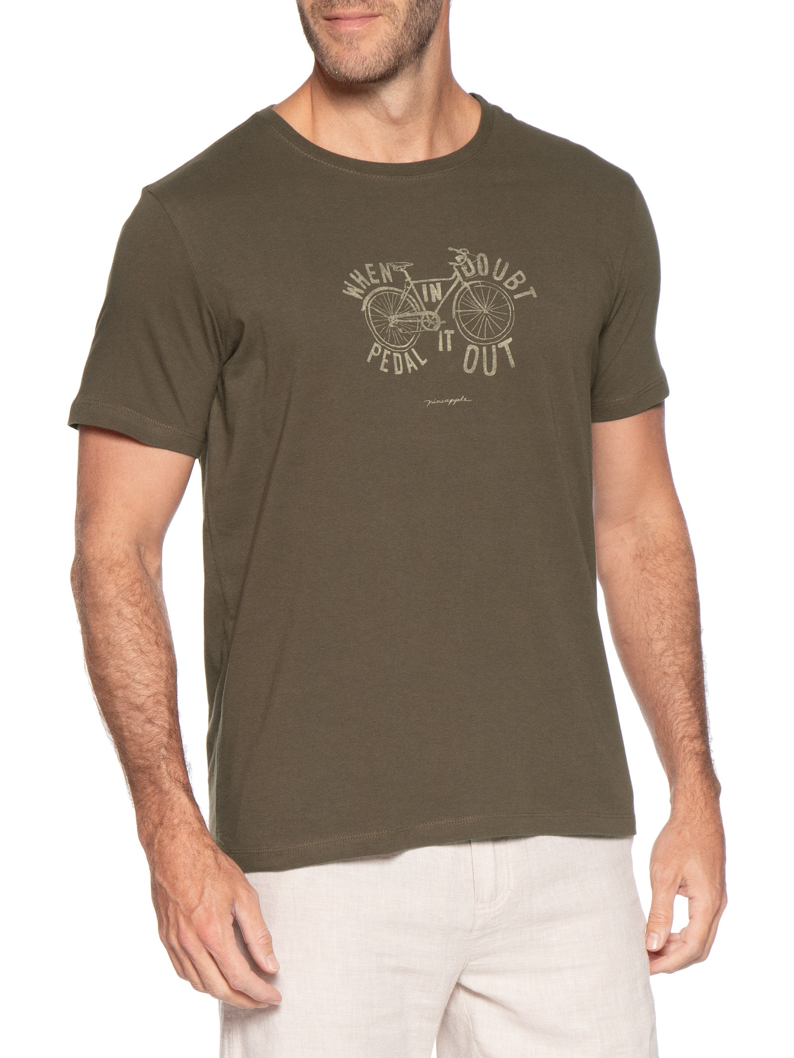 Camiseta Masculina Estampada Pedal It Out Marrom Pineapple