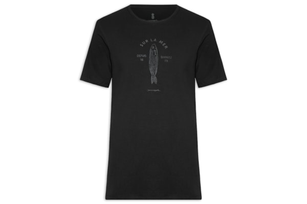 Camiseta Masculina Estampada Peixe - Preto