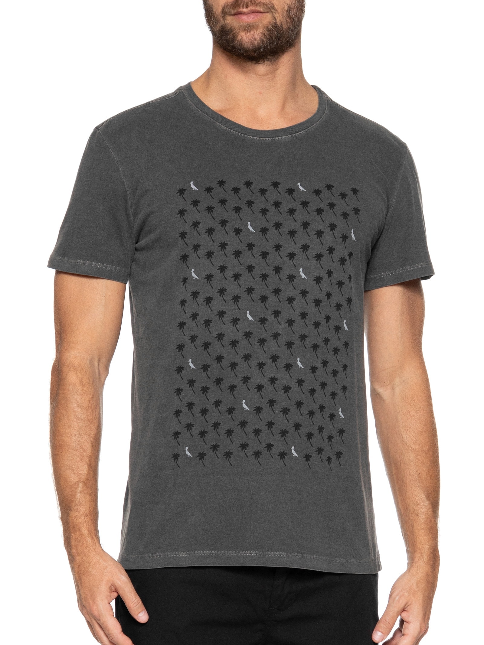 Camiseta Masculina Estampada Pica Pau Coqueiros Cinza Reserva